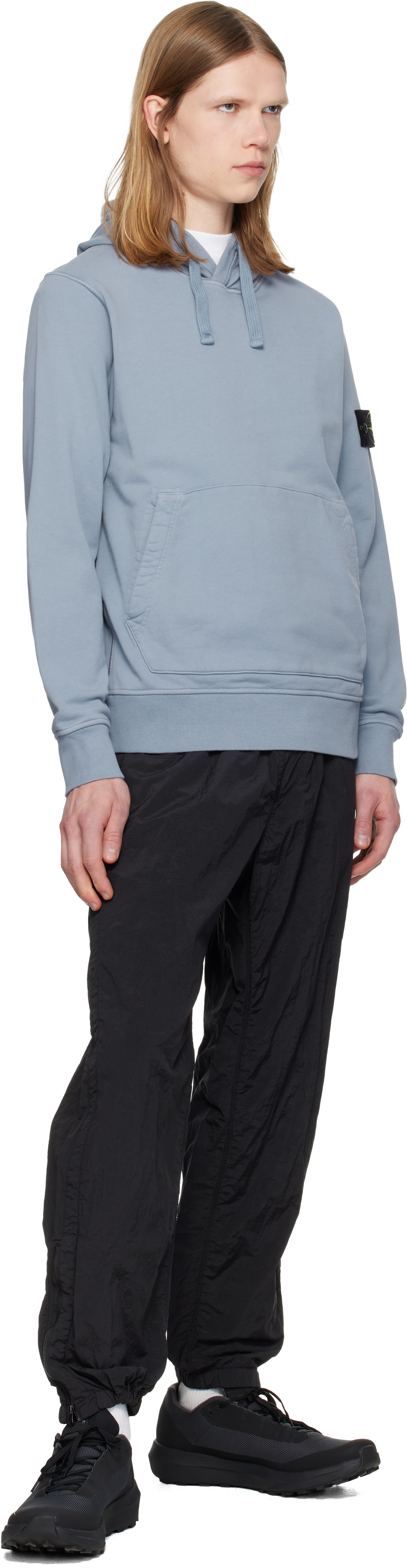 Stone Island - Pull à capuche 6100061 bleu en molleton de coton bio