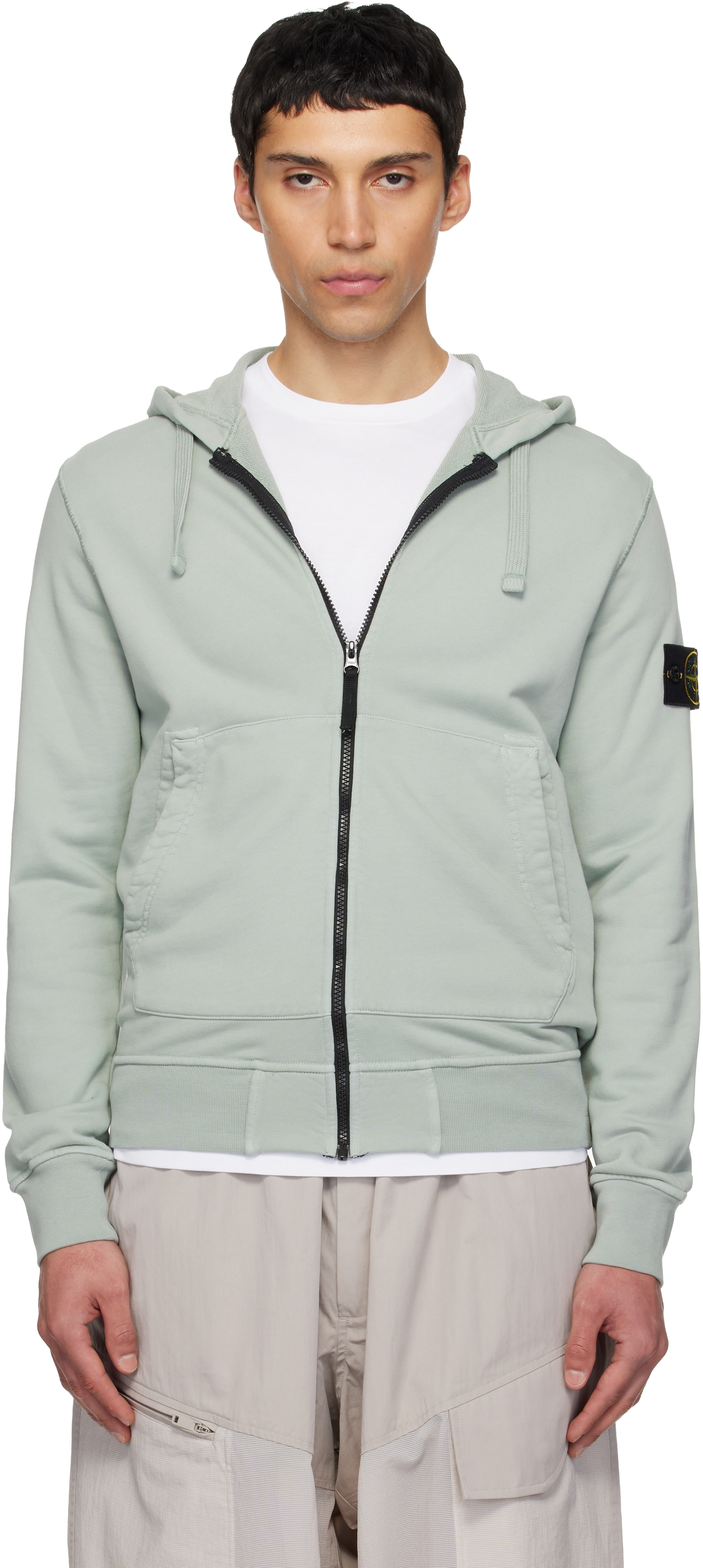 Stone Island - Pull à capuche 6100061 vert en coton bio