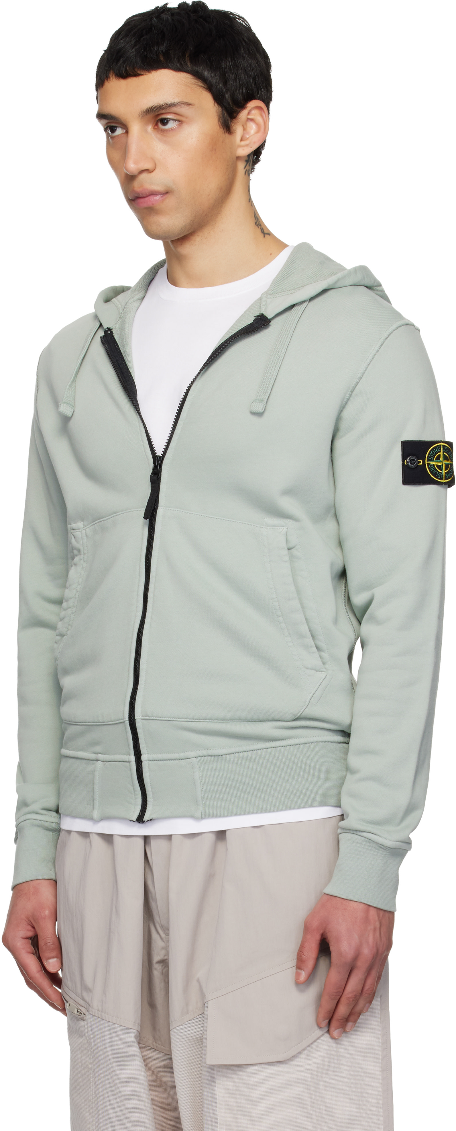 Stone Island - Pull à capuche 6100061 vert en coton bio