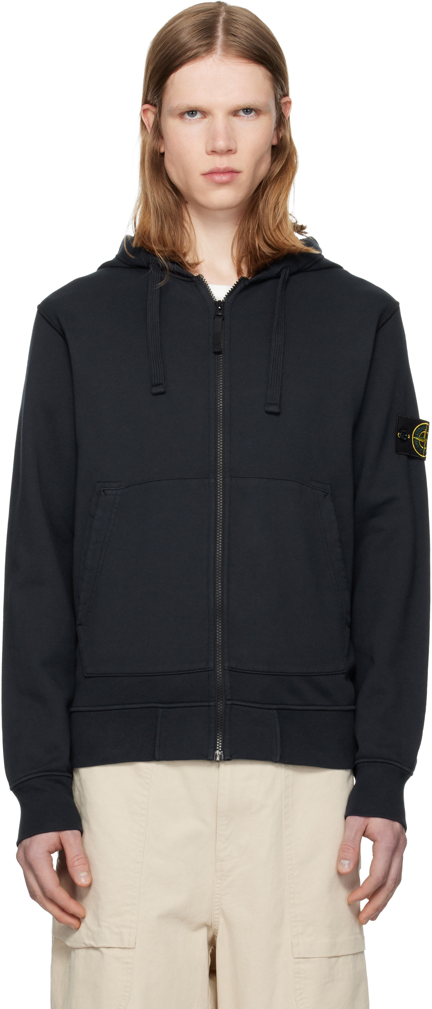 Stone Island: Navy 6100061 Organic Cotton Fleece Hoodie | SSENSE 