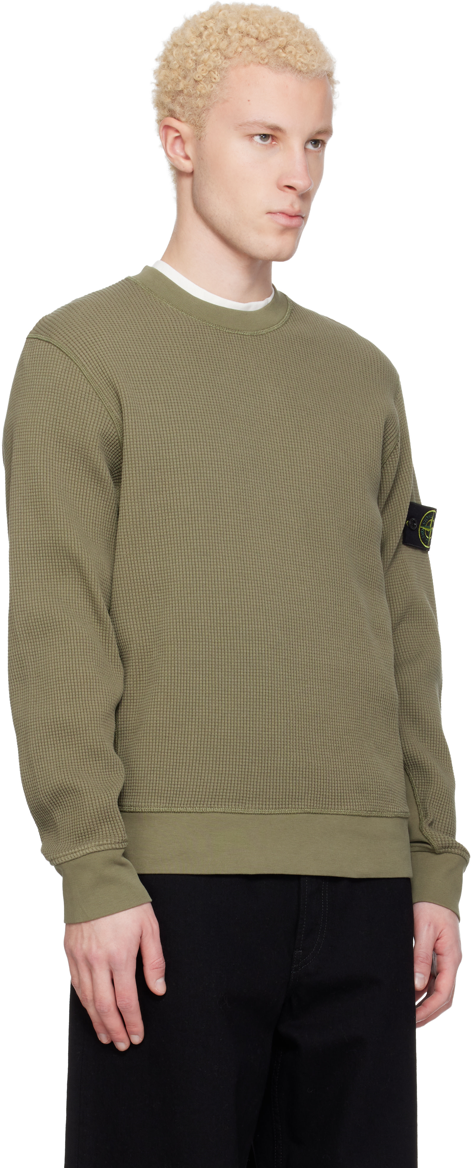 stone  薄手ニット Stone Island: Khaki 6100056 Organic Cotton Waffle Fleece