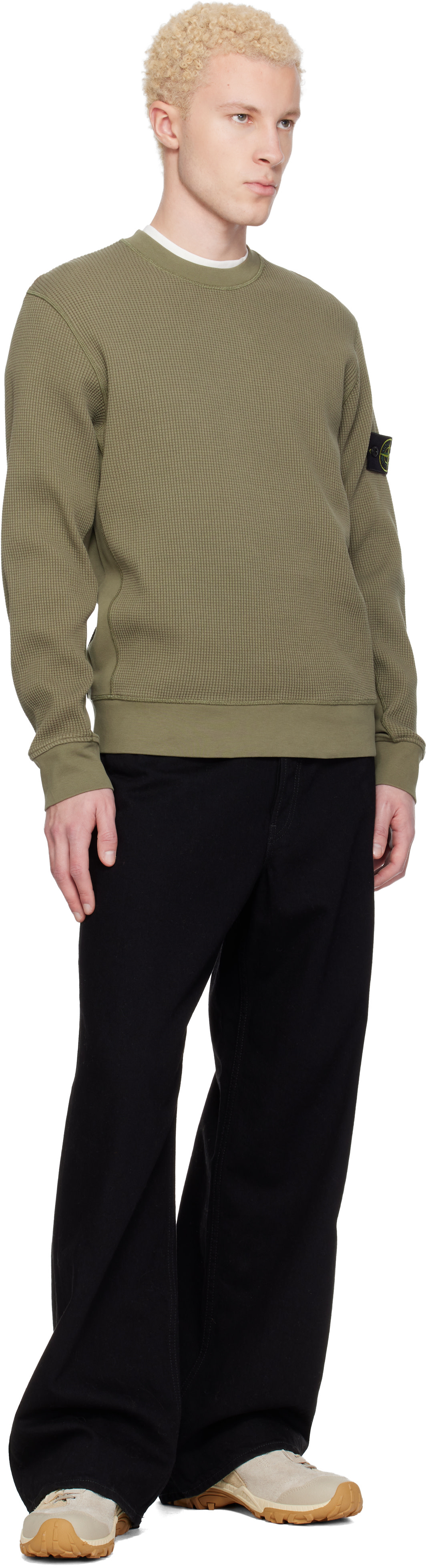Stone Island: カーキ 6100056 Organic Cotton Waffle Fleece