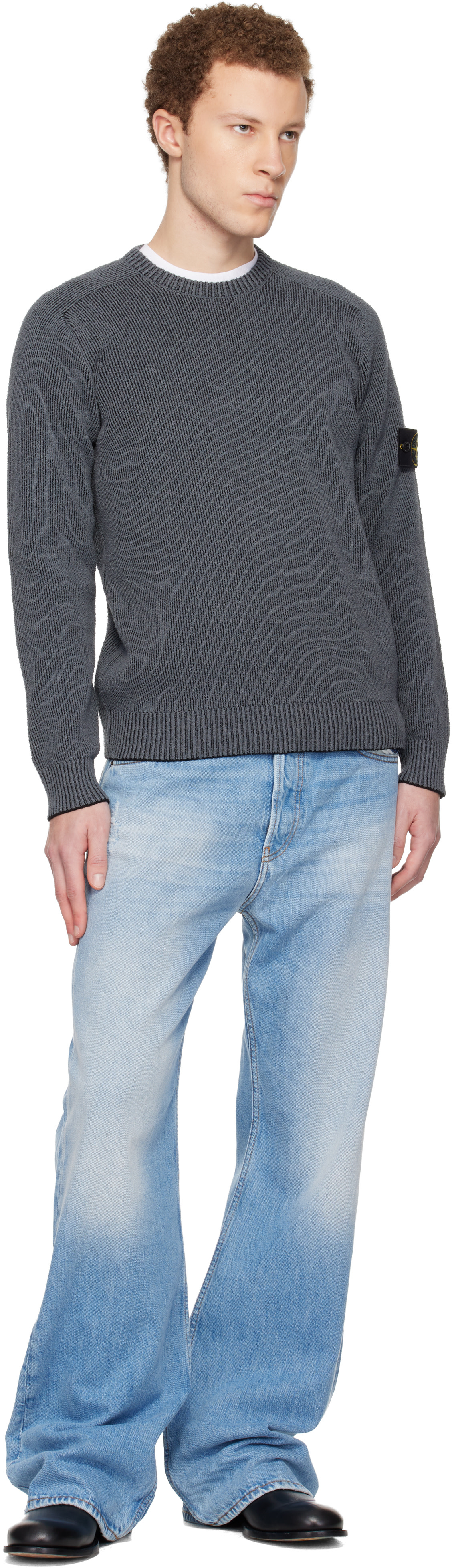Stone Island: Gray 5100033 Plated Rib Cotton Bouclé Sweater
