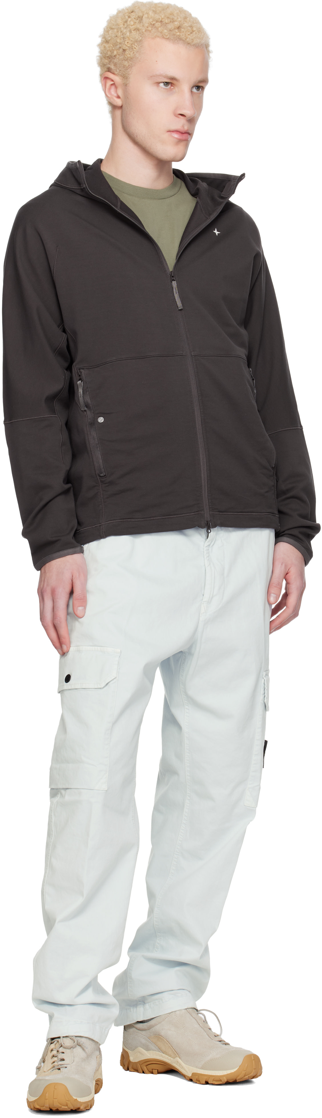 Stone  tela smerigliata カバーオール L Stone Island: Gray 6100069 Stretch Cotton Fleece Stellina Hoodie