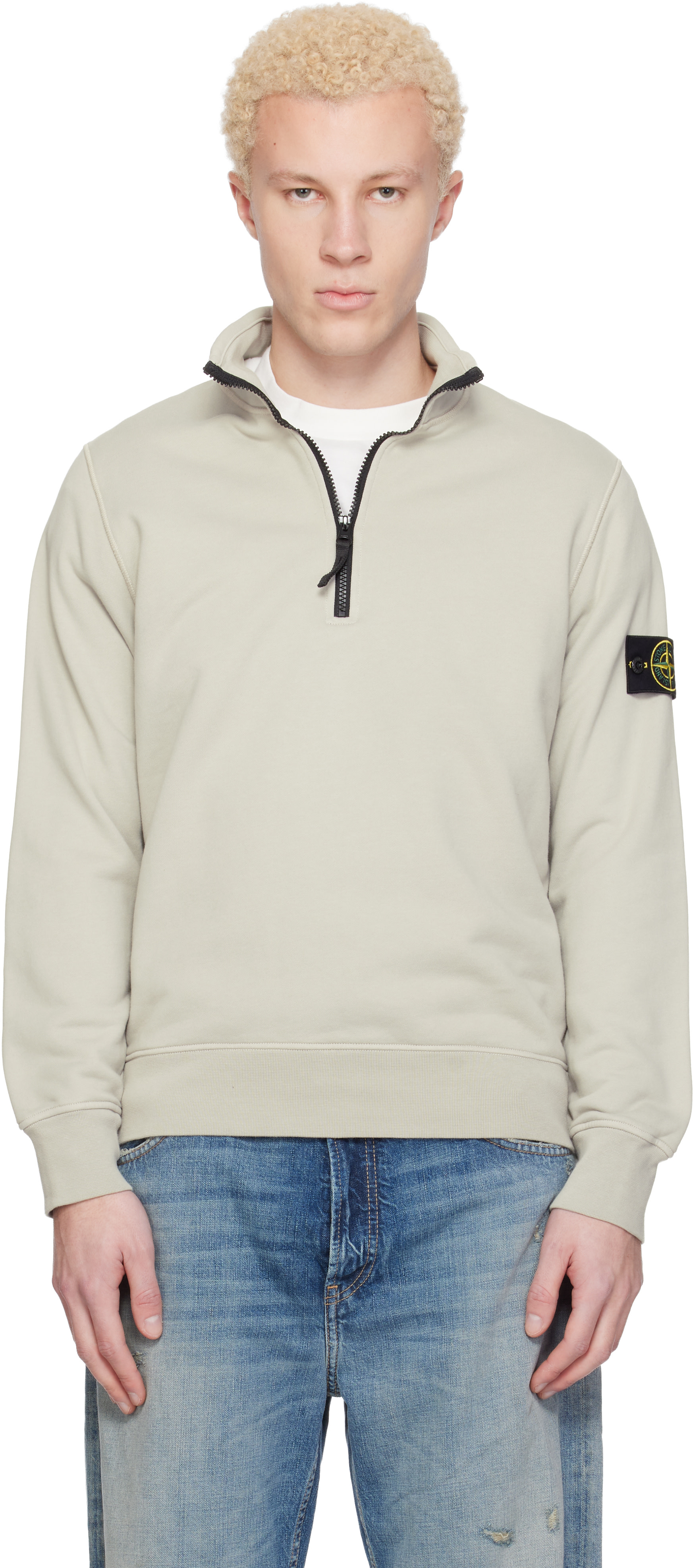 Stone Island - Pull molletonné 6100070 gris en molleton de coton bio