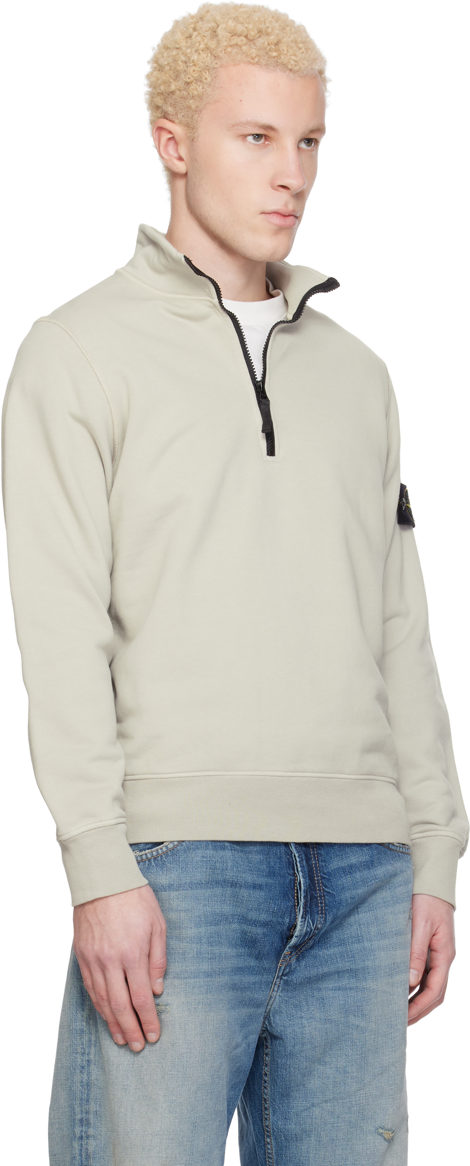 Stone Island - Pull molletonné 6100070 gris en molleton de coton bio