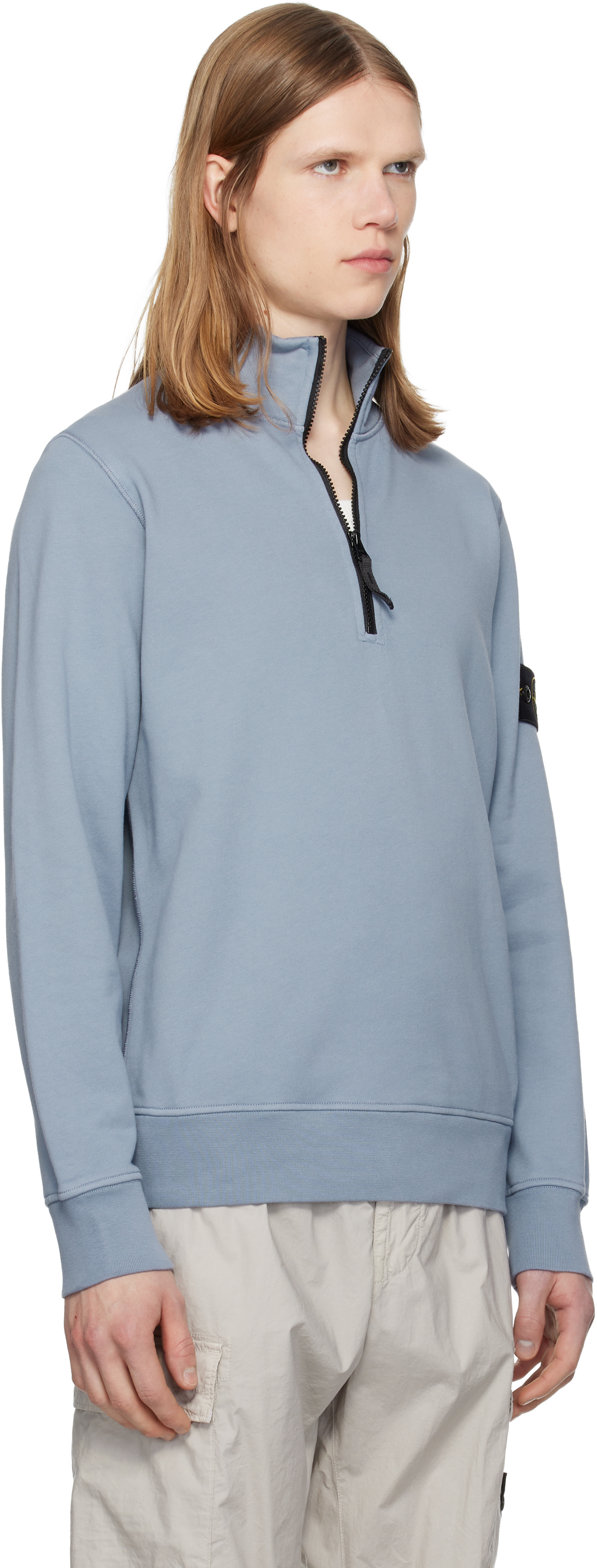 Stone Island - Pull molletonné 6100061 bleu en coton bio