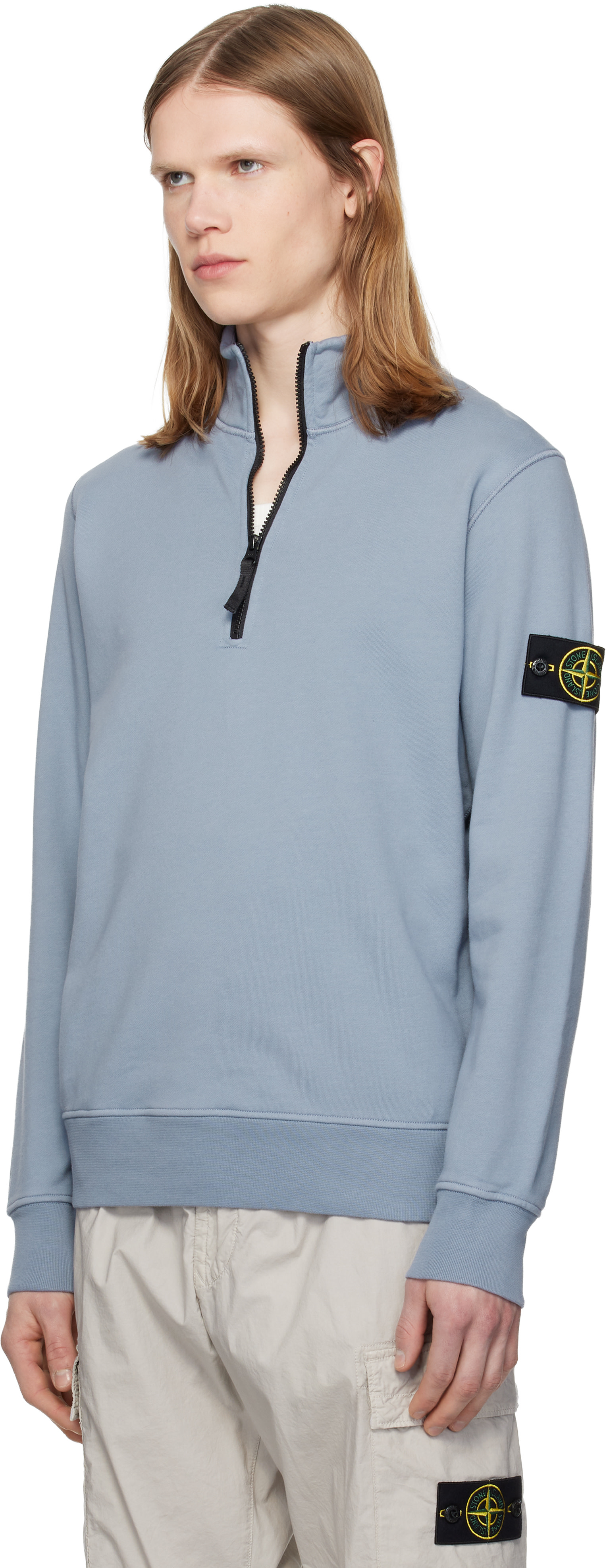 Stone Island - Pull molletonné 6100061 bleu en coton bio