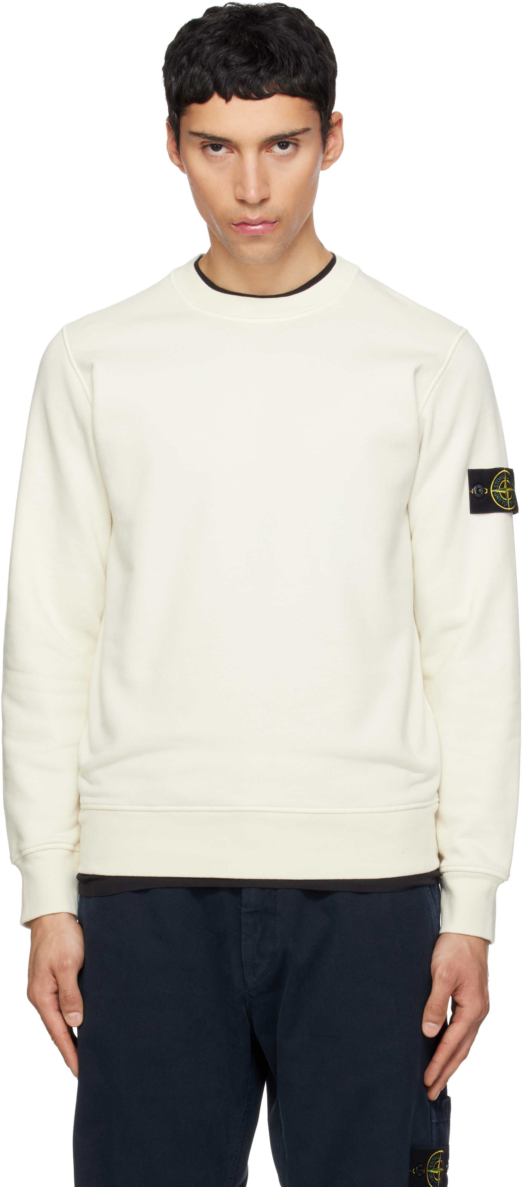 Stone Island - Pull molletonné 6100060 blanc cassé en coton bio
