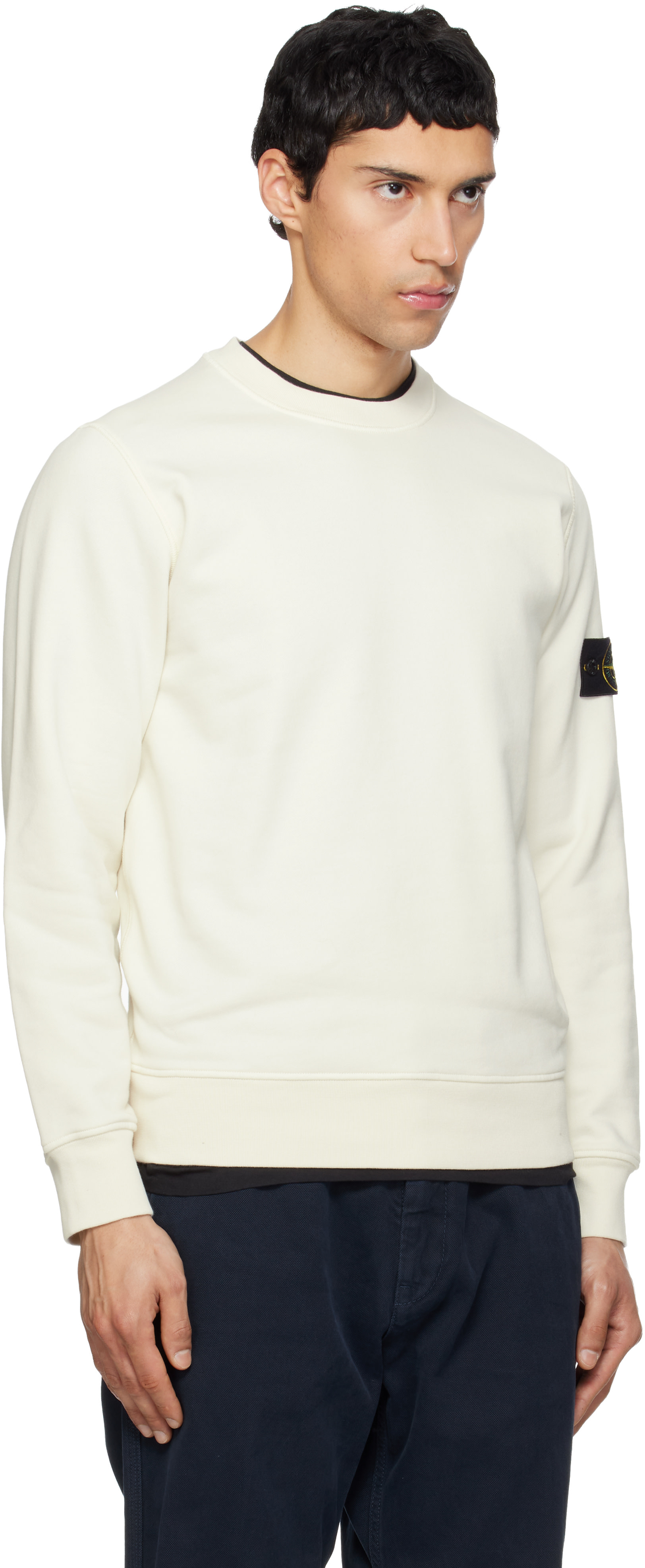 Stone Island - Pull molletonné 6100060 blanc cassé en coton bio
