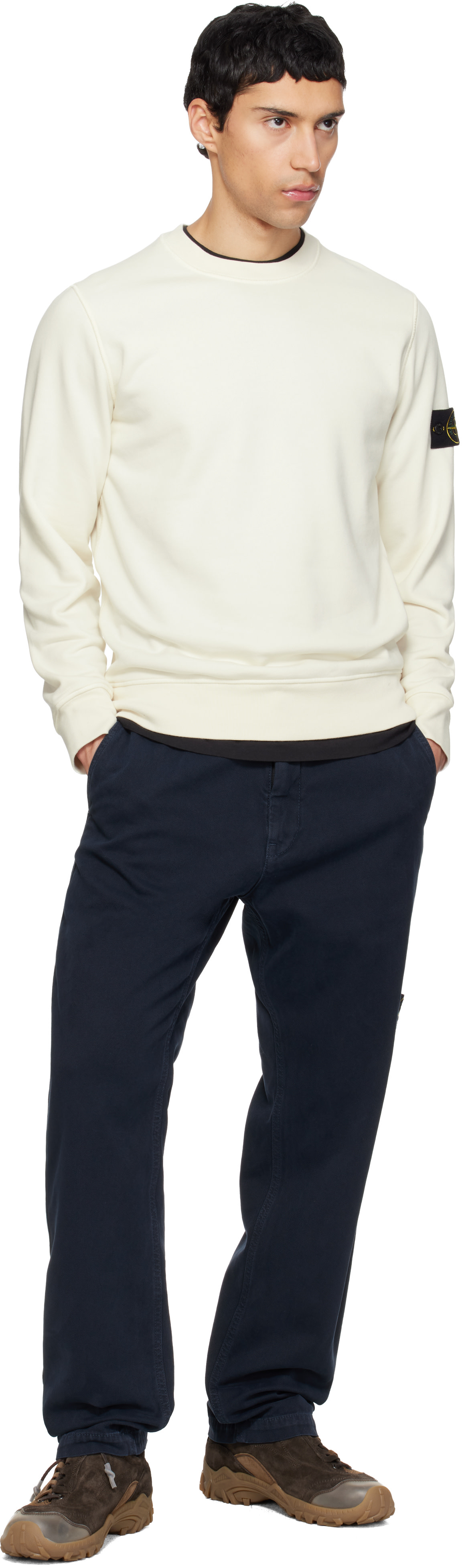 Stone Island - Pull molletonné 6100060 blanc cassé en coton bio