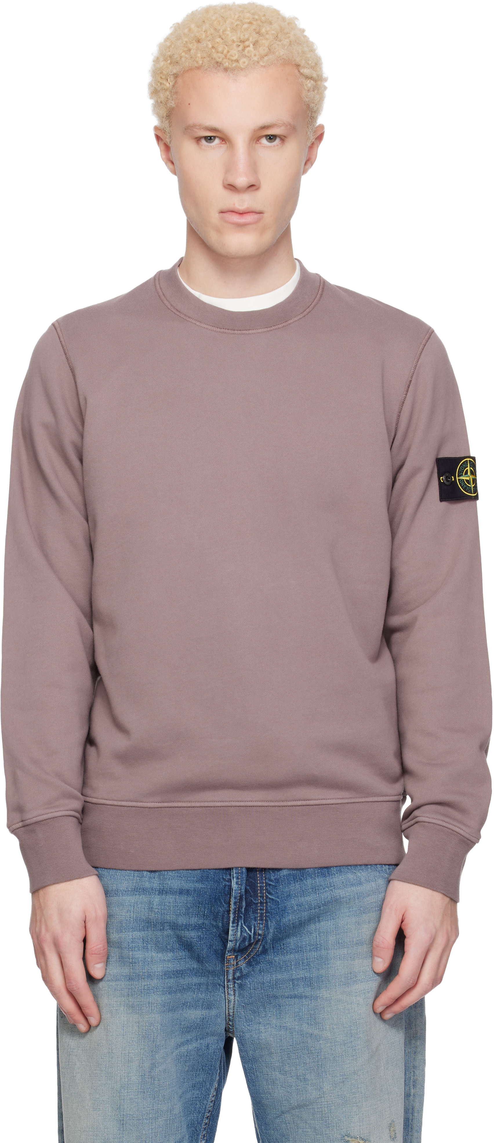 Stone Island - Pull molletonné 6100060 mauve en coton bio