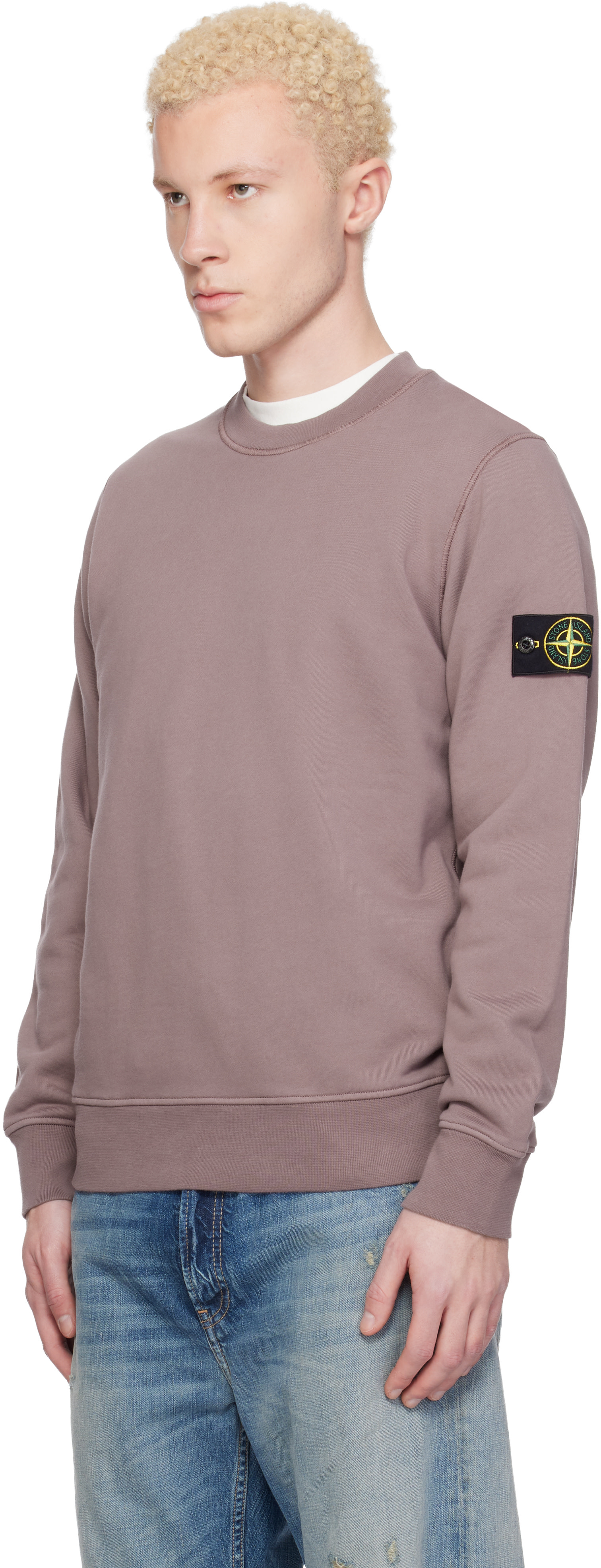 Stone Island - Pull molletonné 6100060 mauve en coton bio