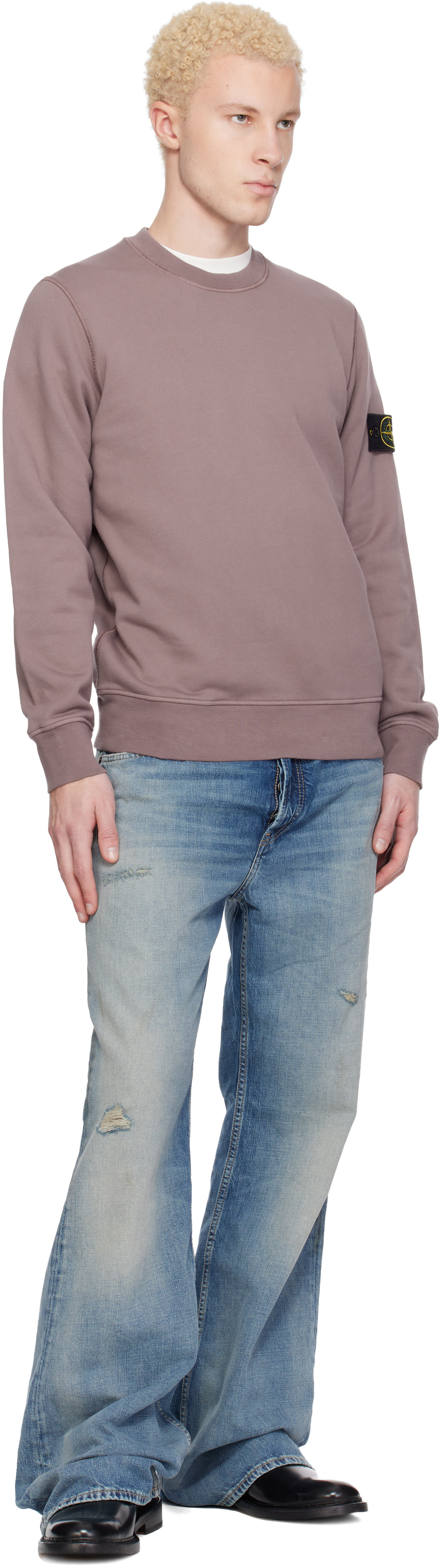 Stone Island - Pull molletonné 6100060 mauve en coton bio