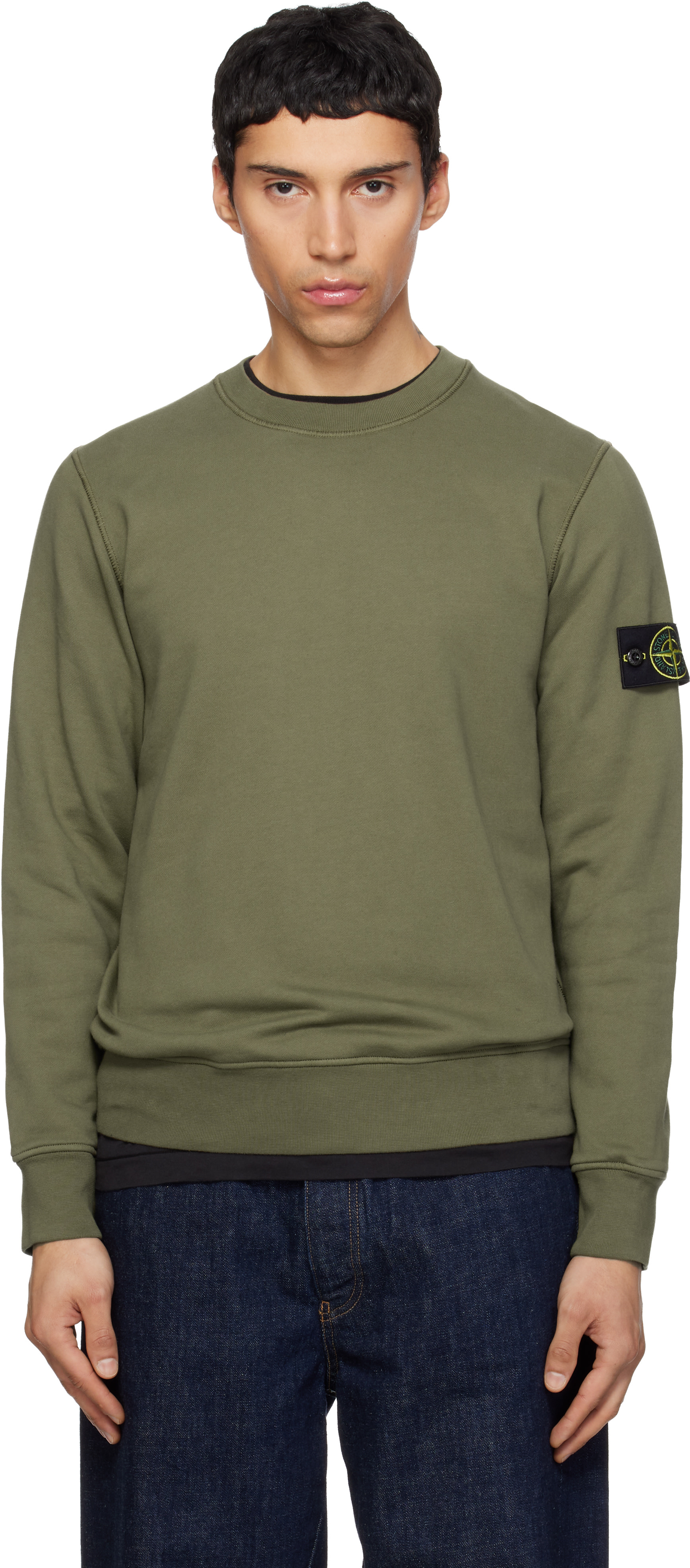 Stone Island - Pull molletonné 6100060 kaki en coton bio