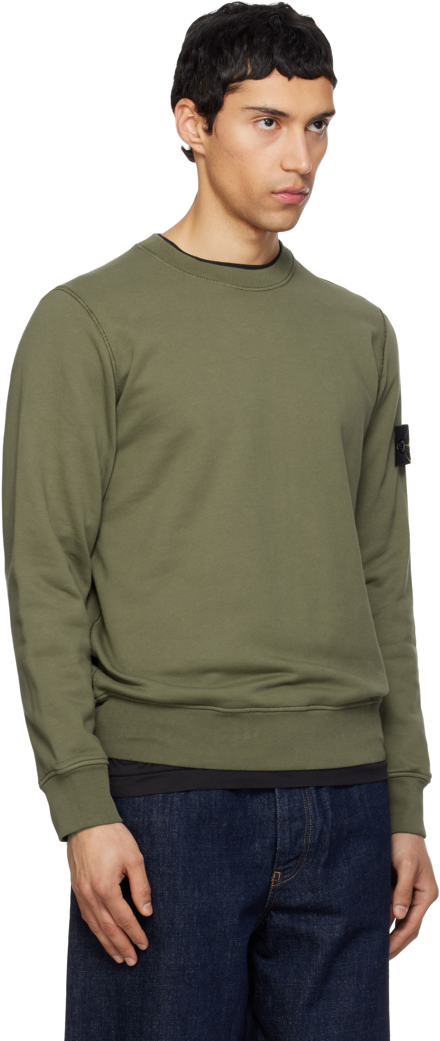 Stone Island - Pull molletonné 6100060 kaki en coton bio