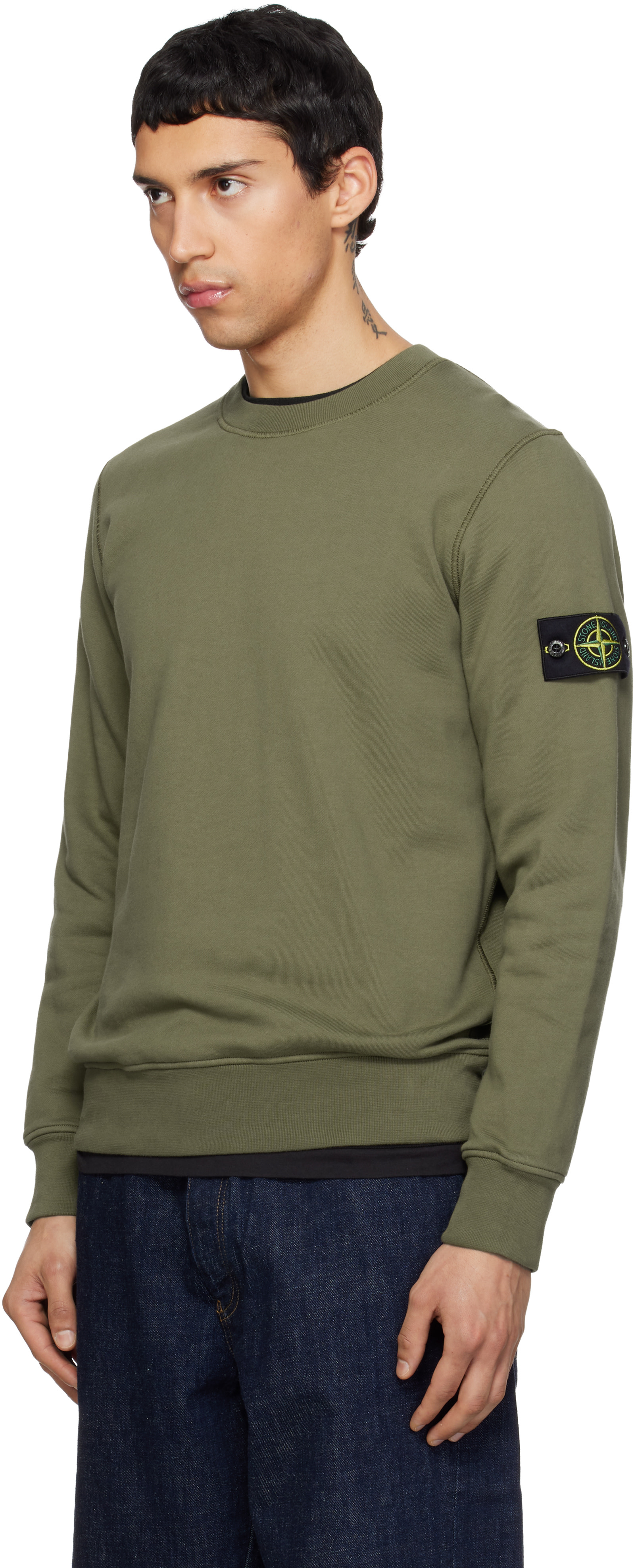 Stone Island - Pull molletonné 6100060 kaki en coton bio