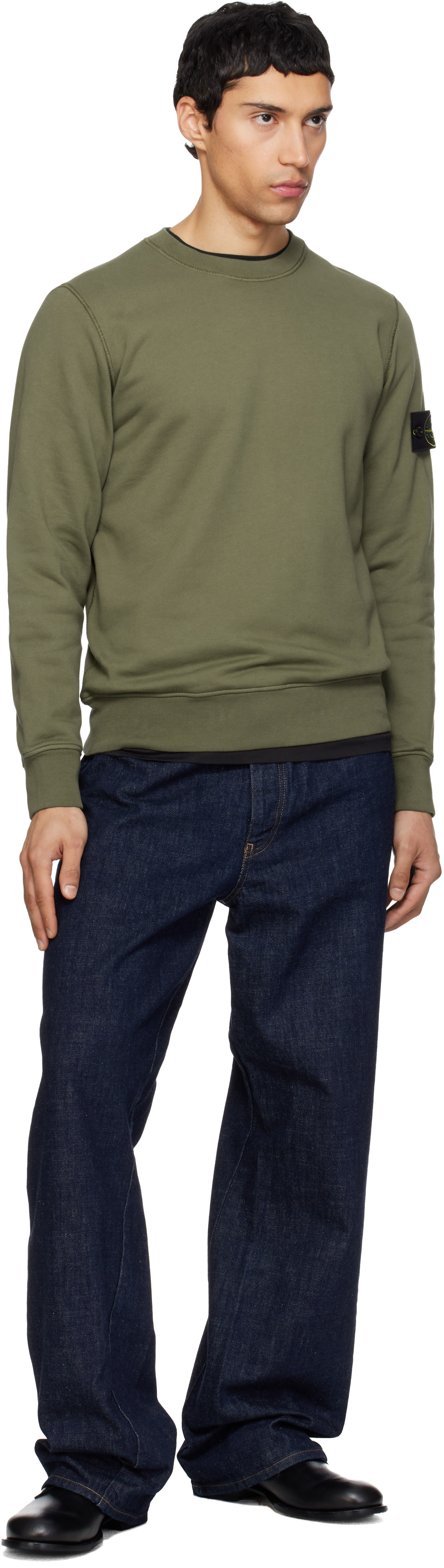 Stone Island - Pull molletonné 6100060 kaki en coton bio