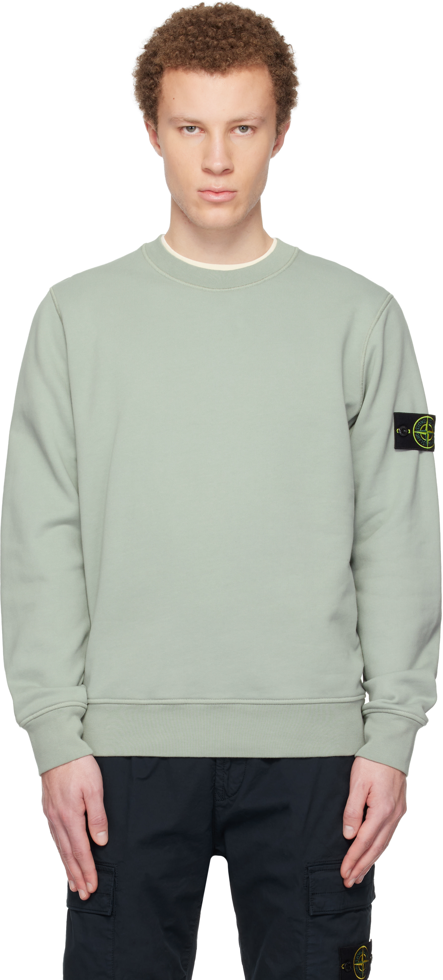 Stone Island - Pull molletonné 6100060 vert en molleton de coton bio