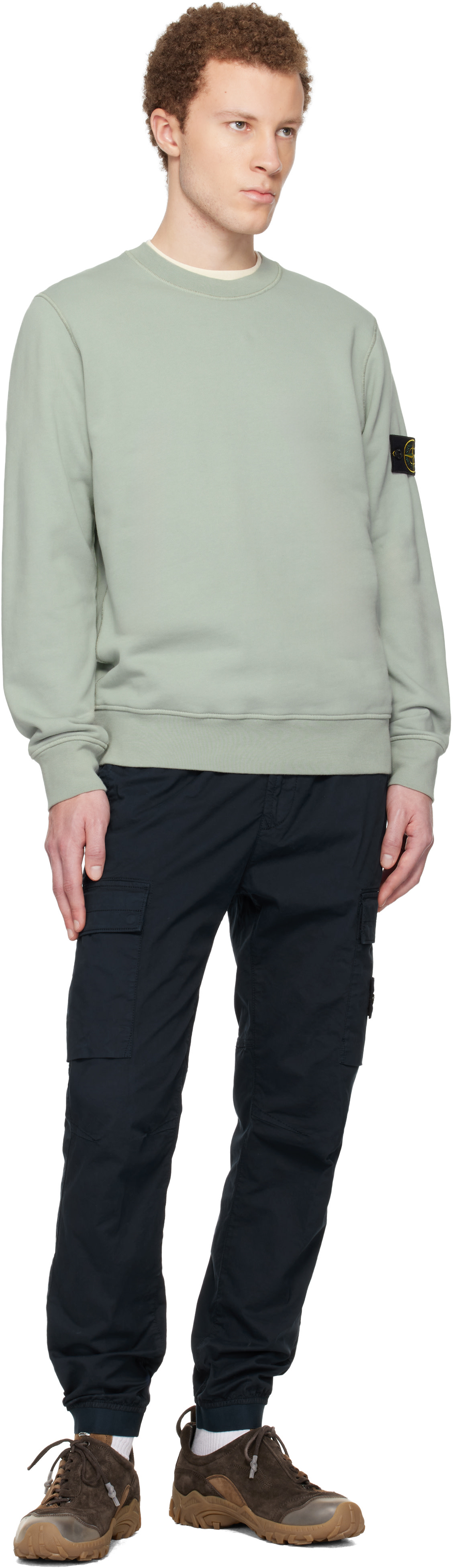 Stone Island - Pull molletonné 6100060 vert en molleton de coton bio