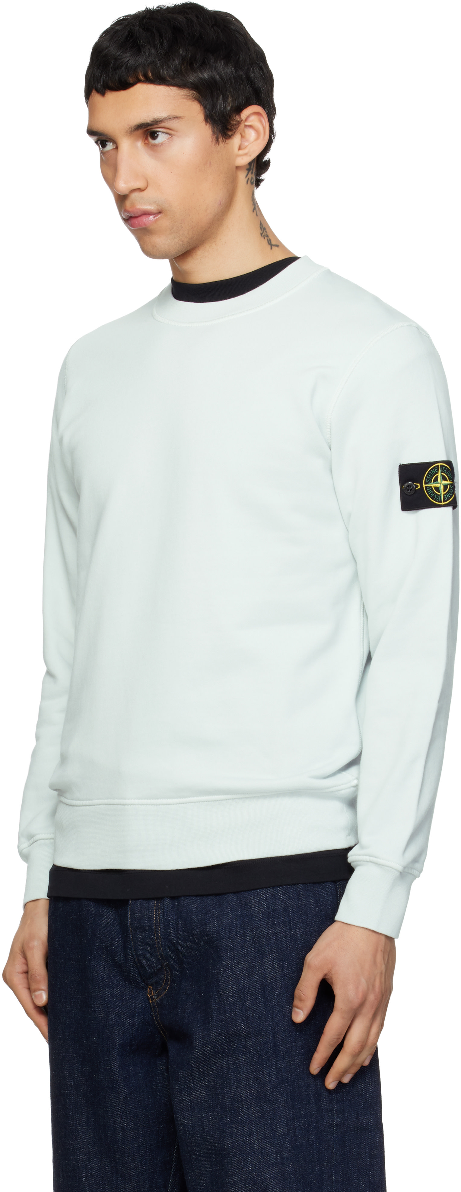 Stone Island - Pull molletonné 6100060 bleu en coton bio