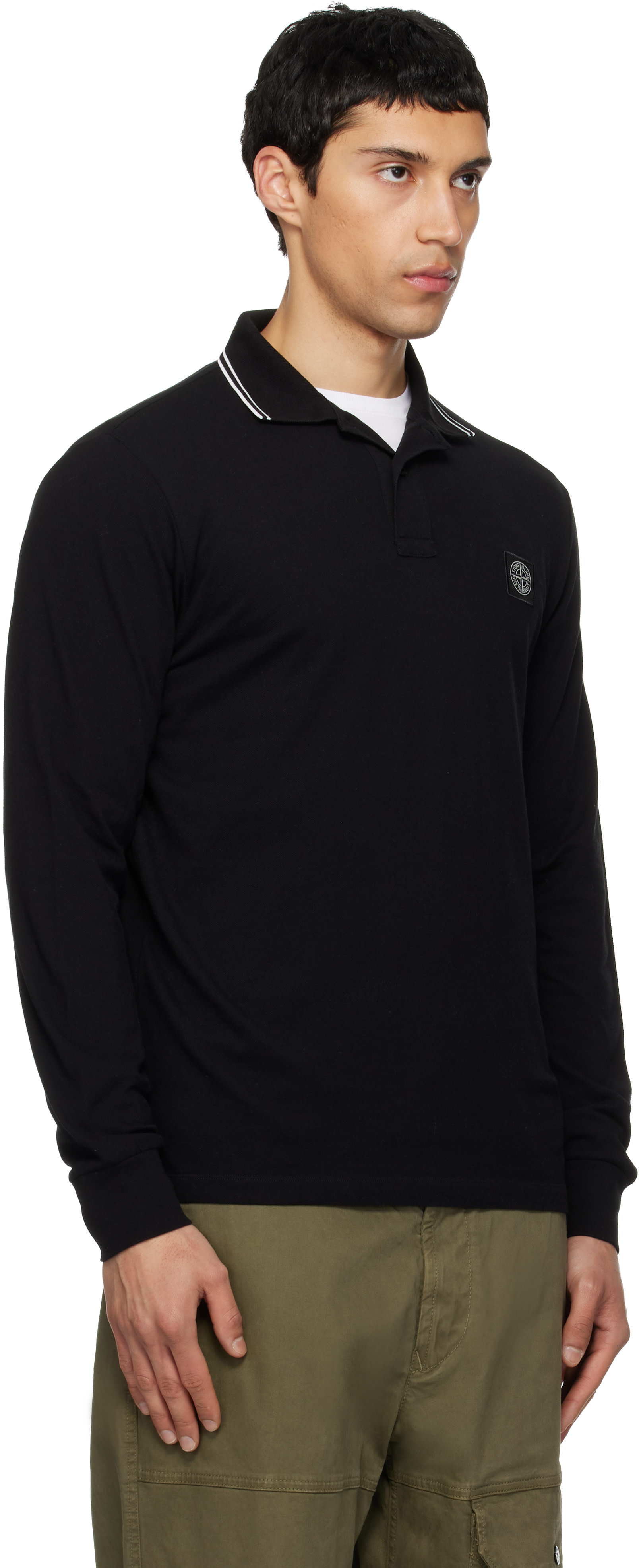 Stone Island: Black 2200012 Organic Cotton Piqué Polo | SSENSE