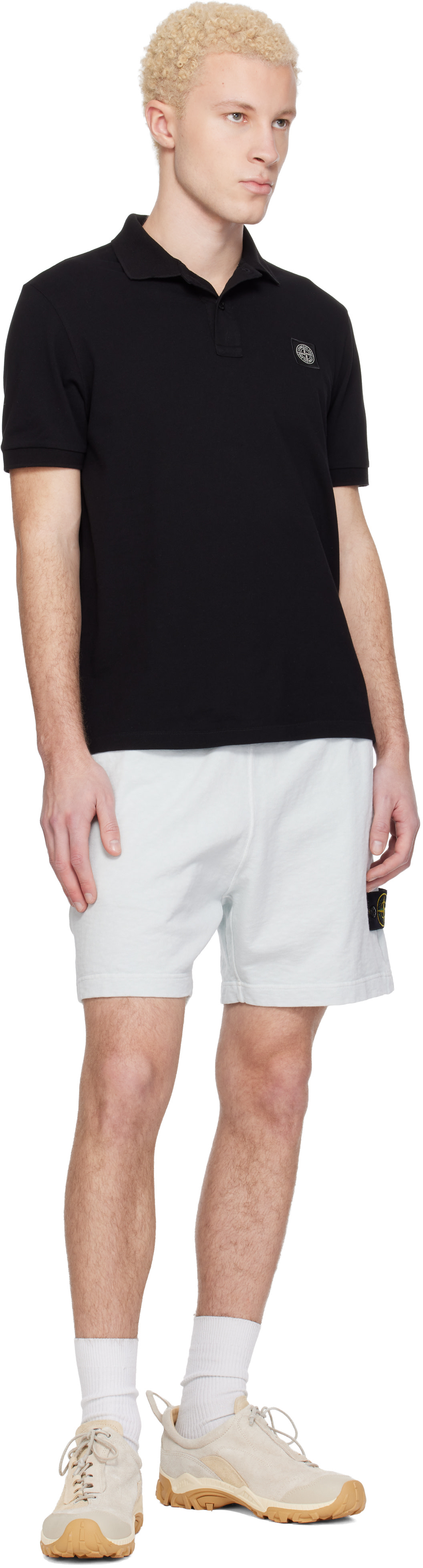 Stone Island: ブラック 2200008 Organic Cotton Piqué Stretch