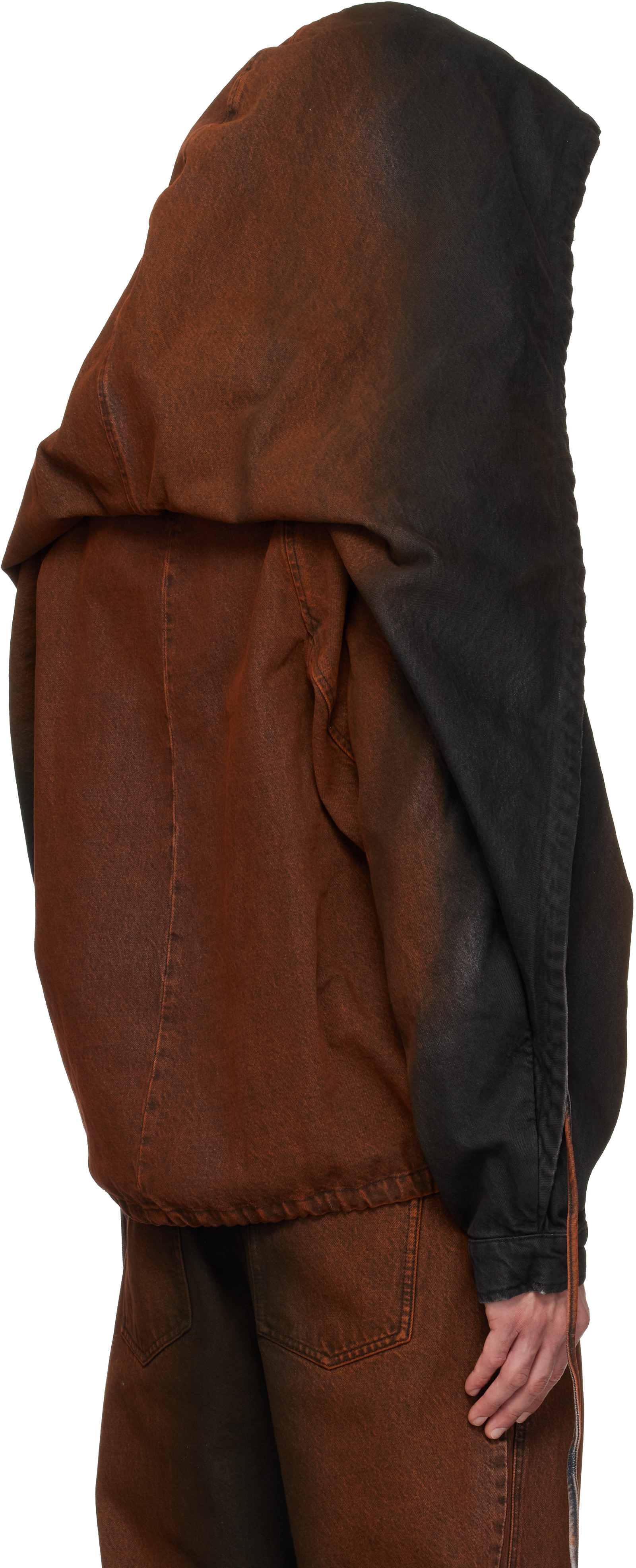EGONlab: Black & Orange Convertible Hooded Denim Jacket | SSENSE