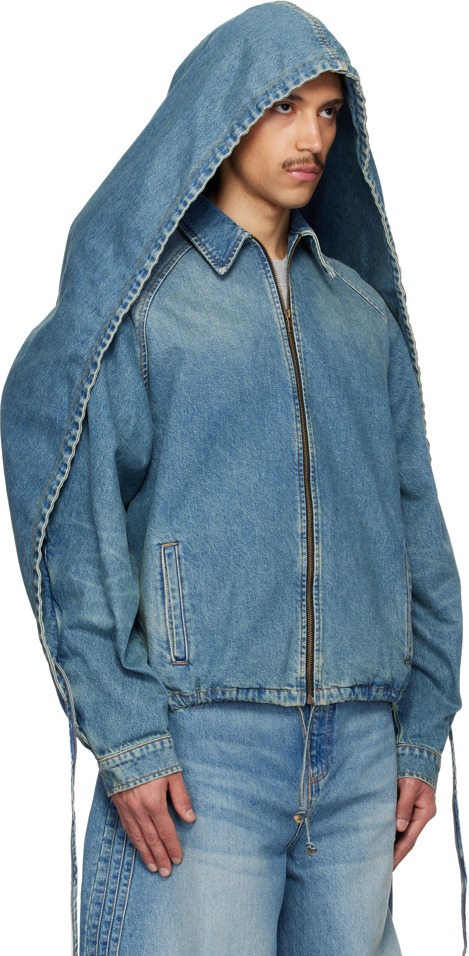 EGONlab - Blouson transformable bleu en denim à capuche