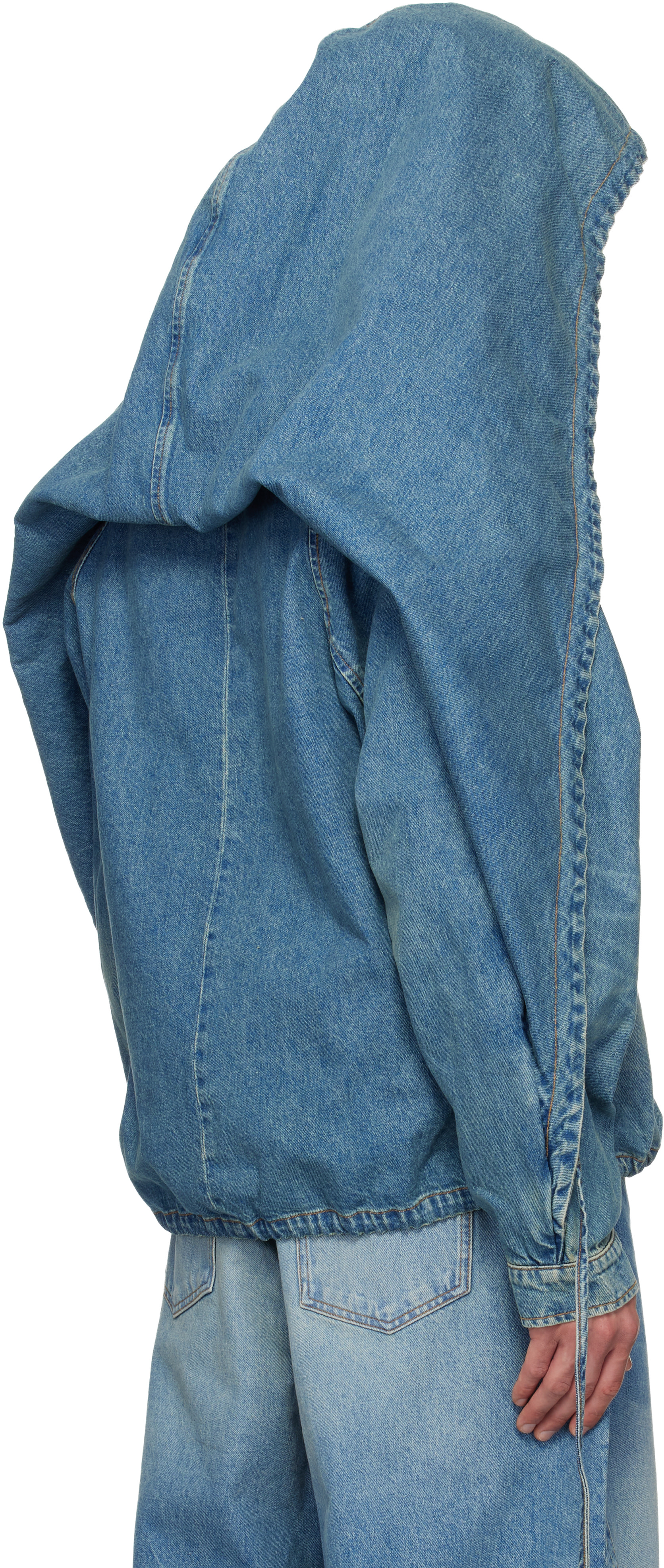 EGONlab - Blouson transformable bleu en denim à capuche