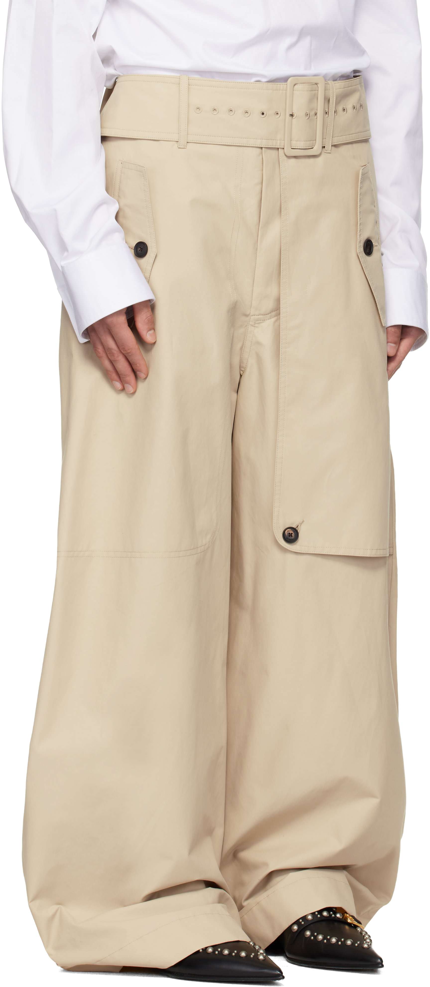 EGONlab - Beige Belted Trench Trousers.