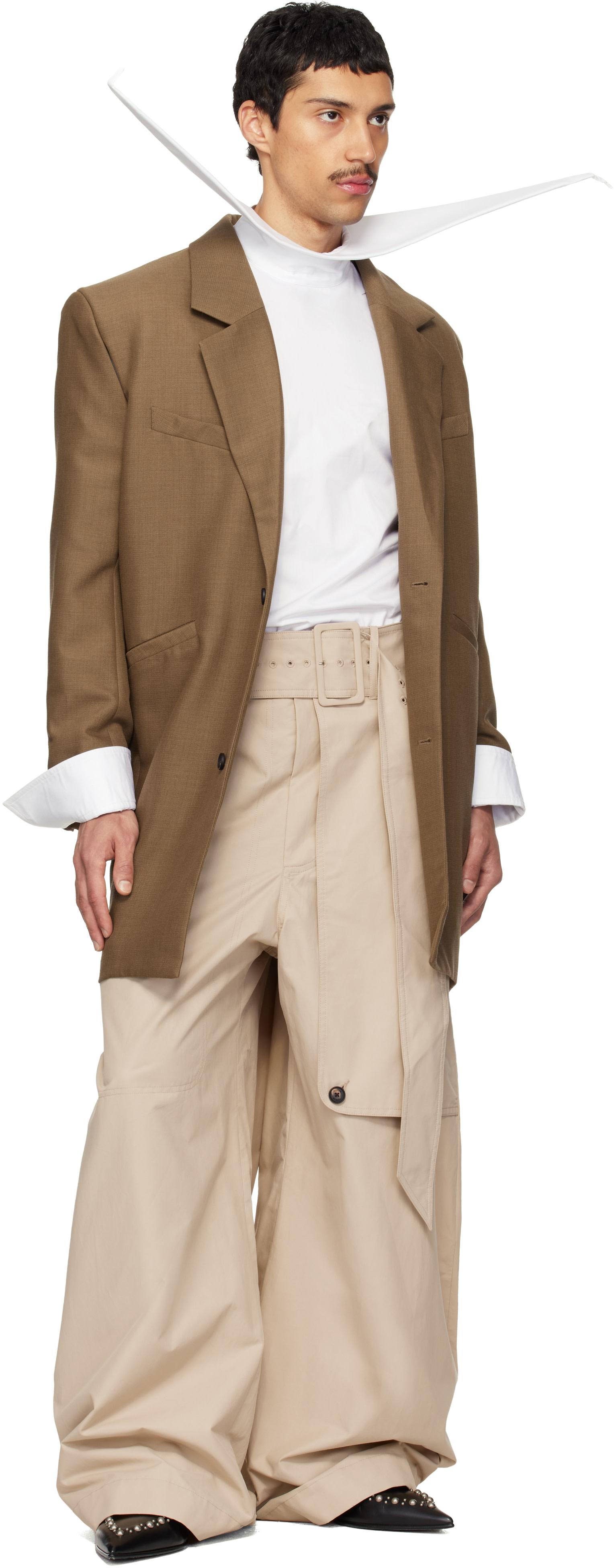 EGONlab - Beige Belted Trench Trousers.