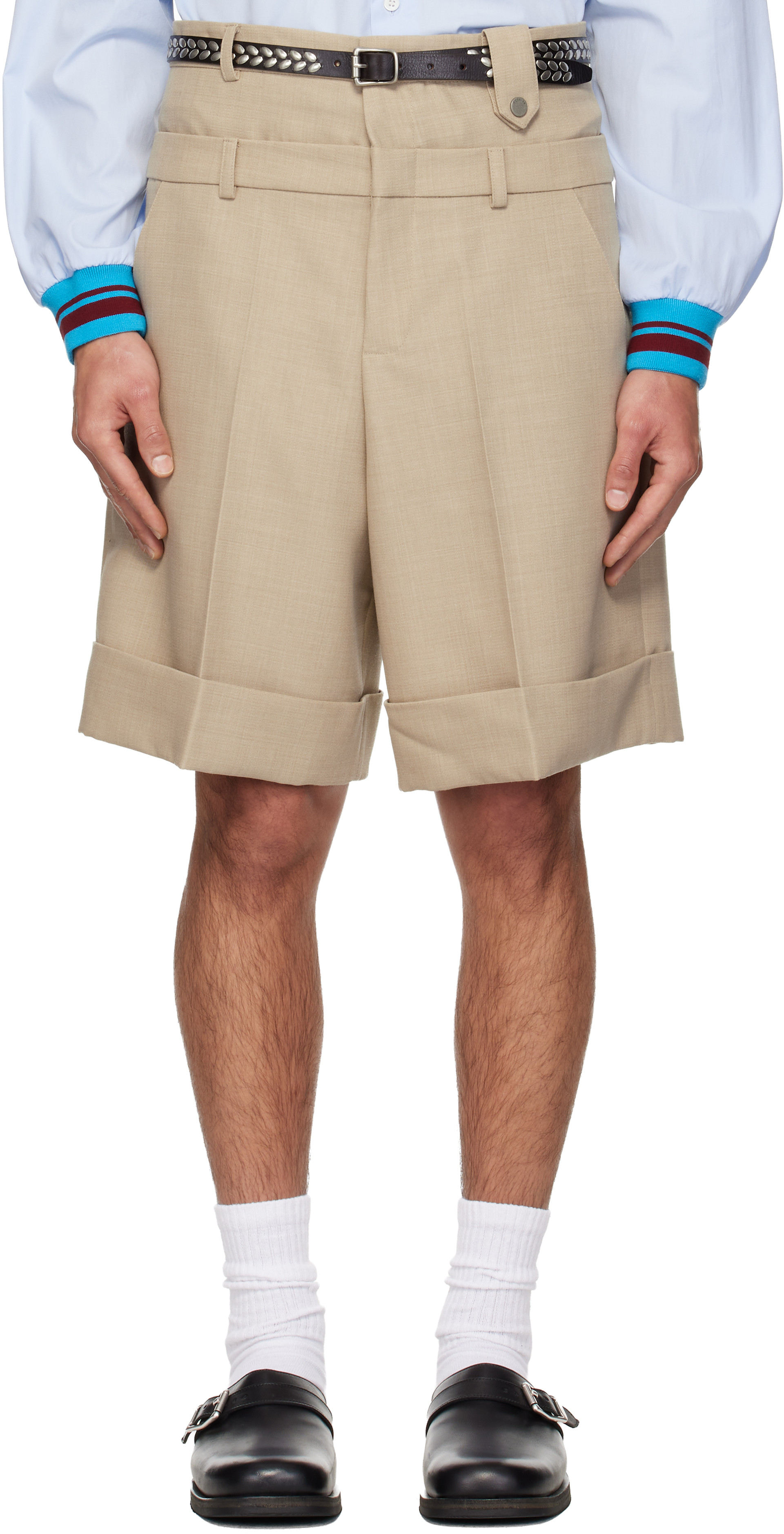 EGONlab - Beige Double Waist Wool Shorts