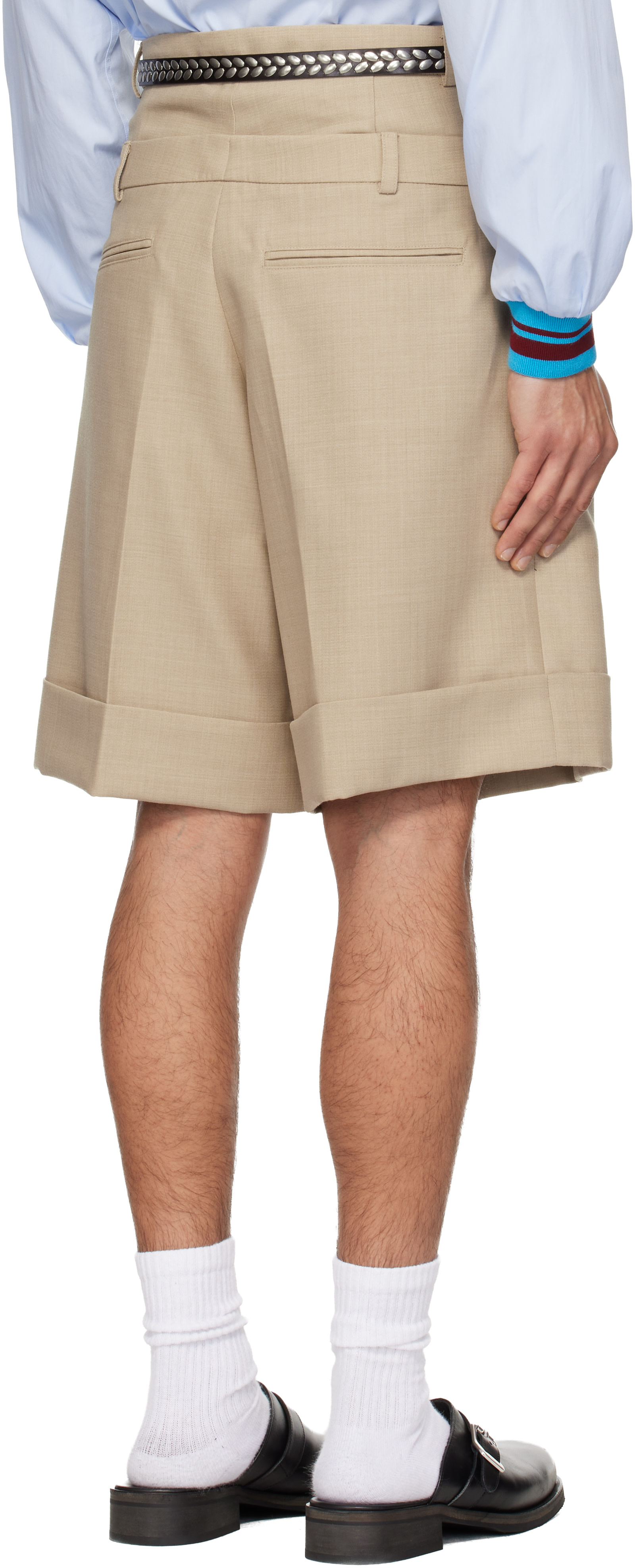 EGONlab - Beige Double Waist Wool Shorts