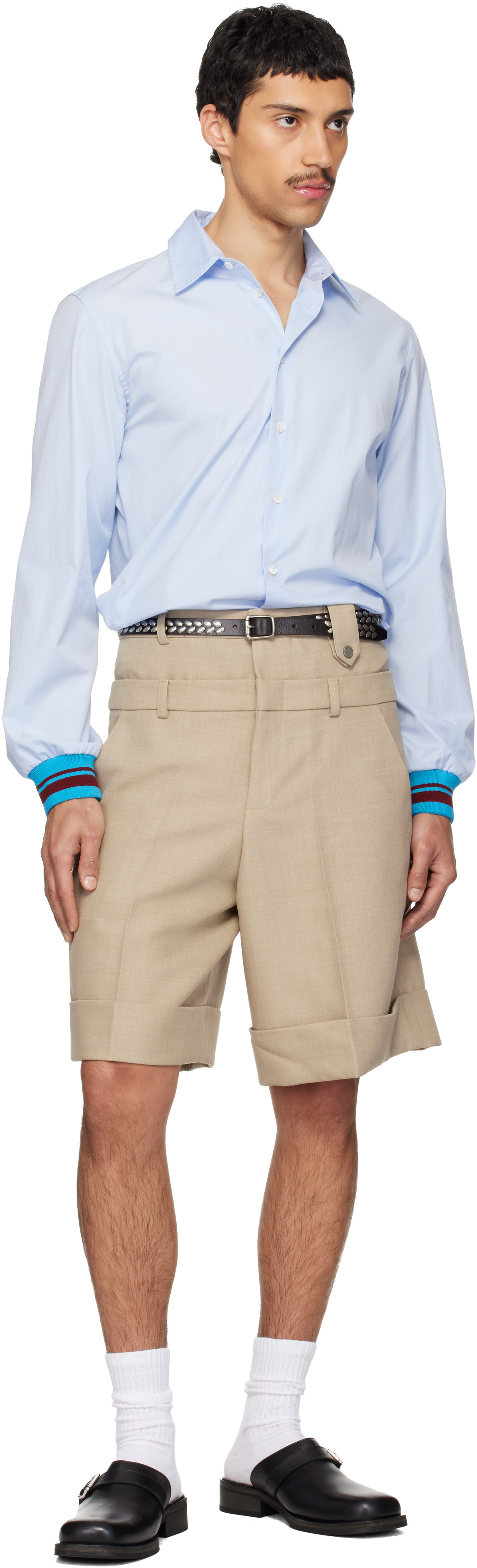 EGONlab - Beige Double Waist Wool Shorts