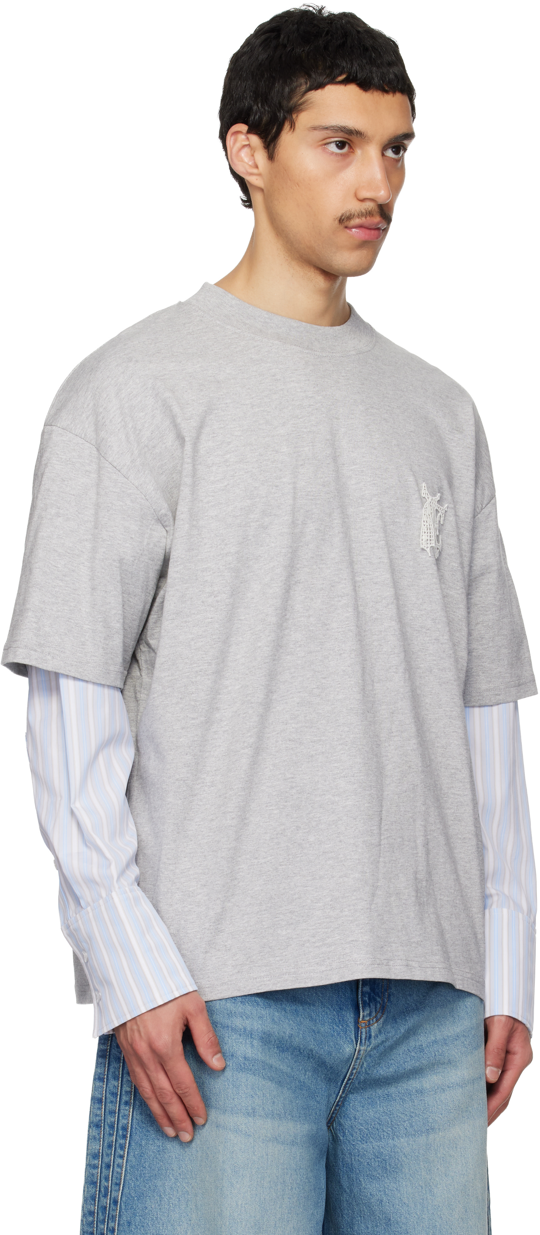 EGONlab: Gray Sculpted Cotton Shirt T-shirt | SSENSE Italy