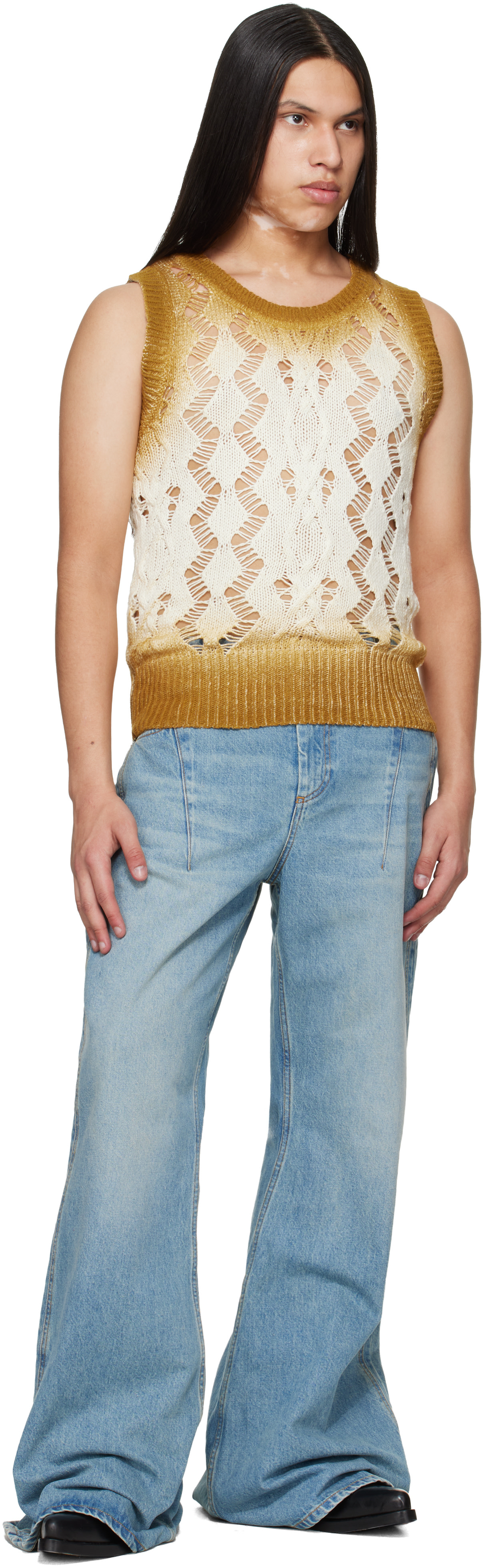 EGONlab: Tan & Off-White Textured Knit Tank Top | SSENSE