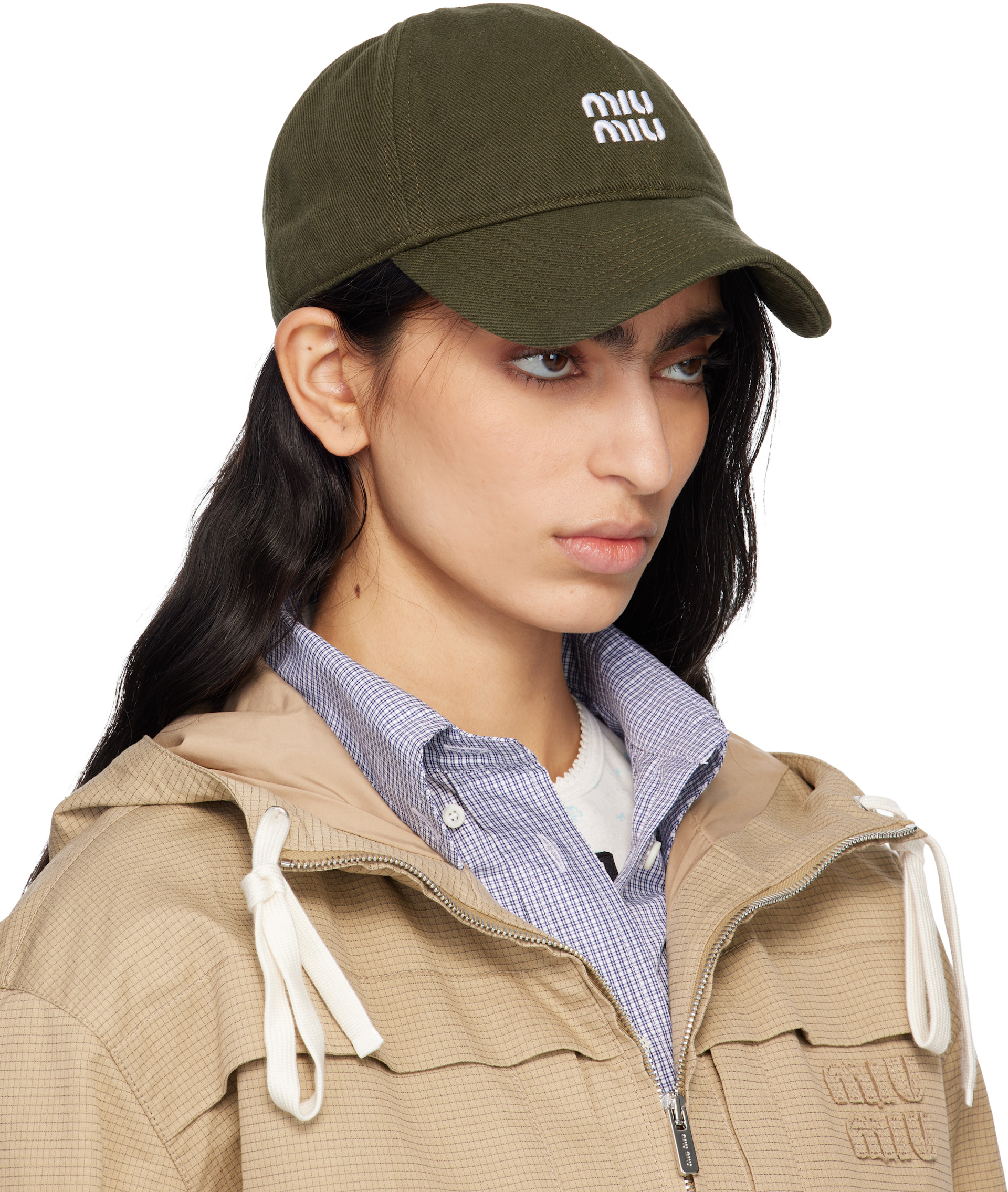 Miu Miu: Khaki Denim Baseball Cap | SSENSE Canada
