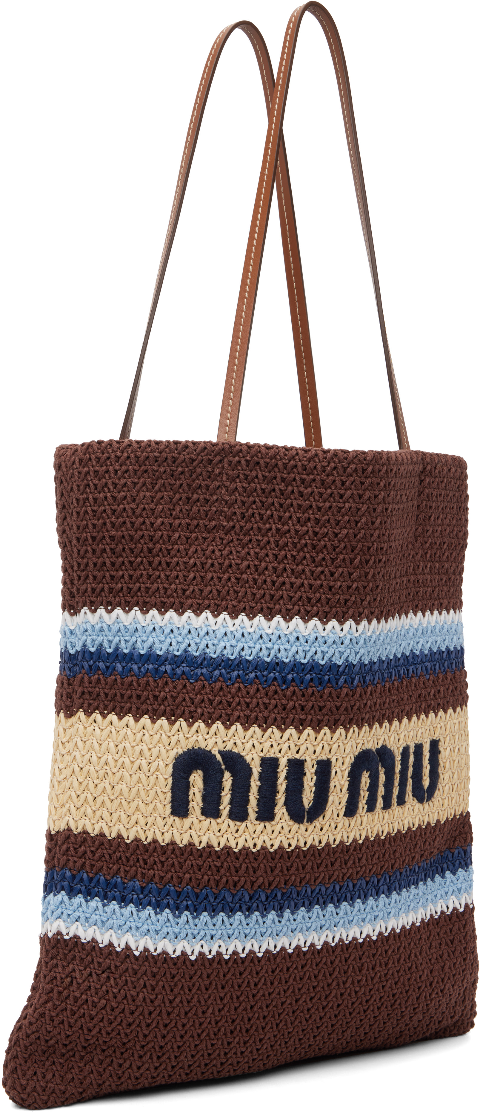 Miu Miu: Brown Raffia-Effect Woven Tote | SSENSE Canada