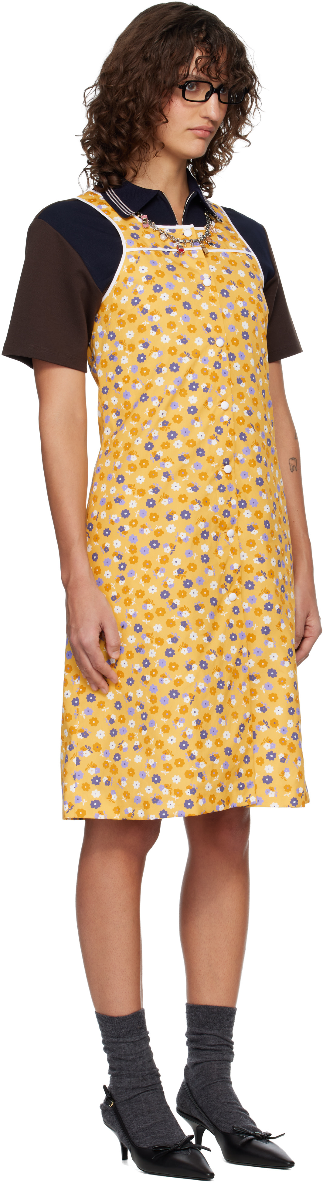 Miu Miu - Robe midi jaune en popeline