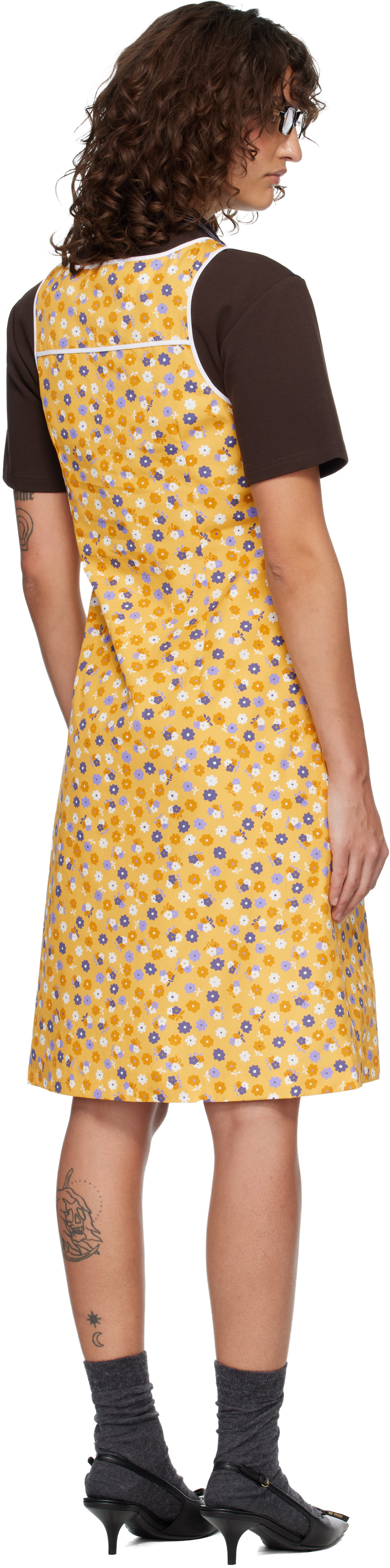 Miu Miu - Robe midi jaune en popeline