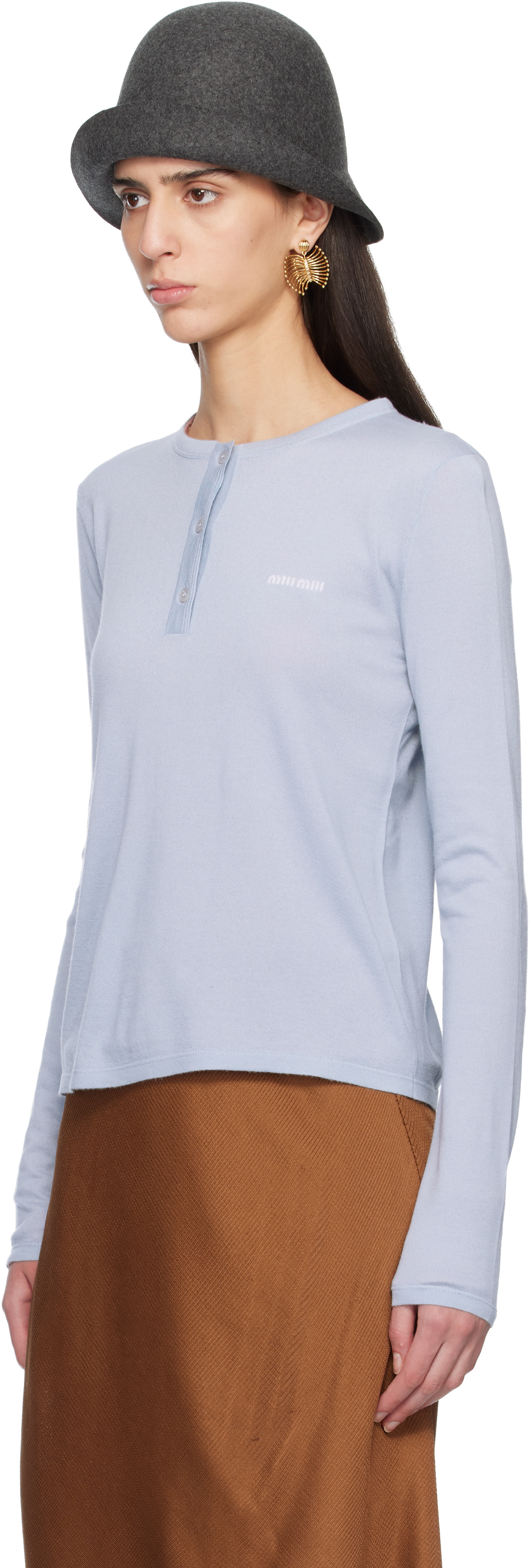 Miu Miu - Pull bleu en cachemire à col ras du cou