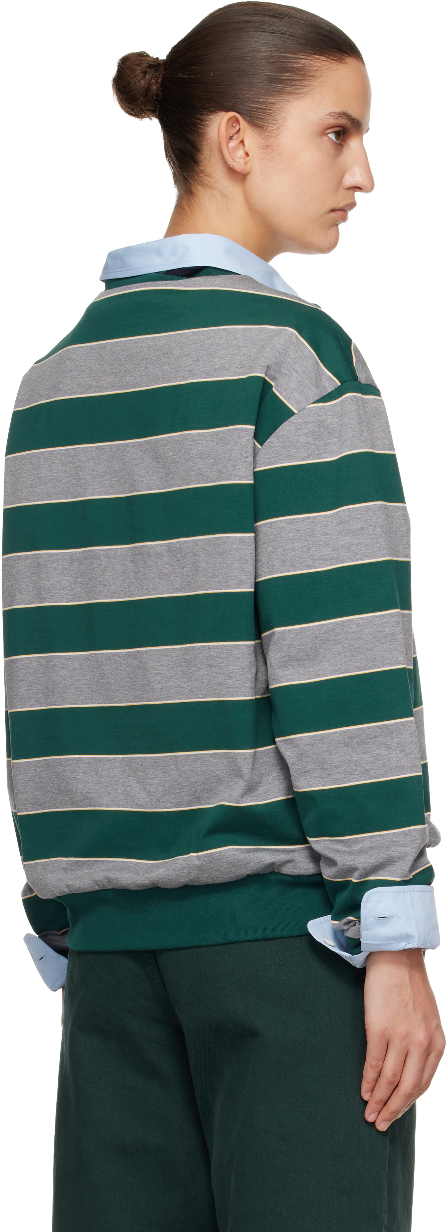 Miu Miu - Pull molletonné vert et gris en jersey à rayures