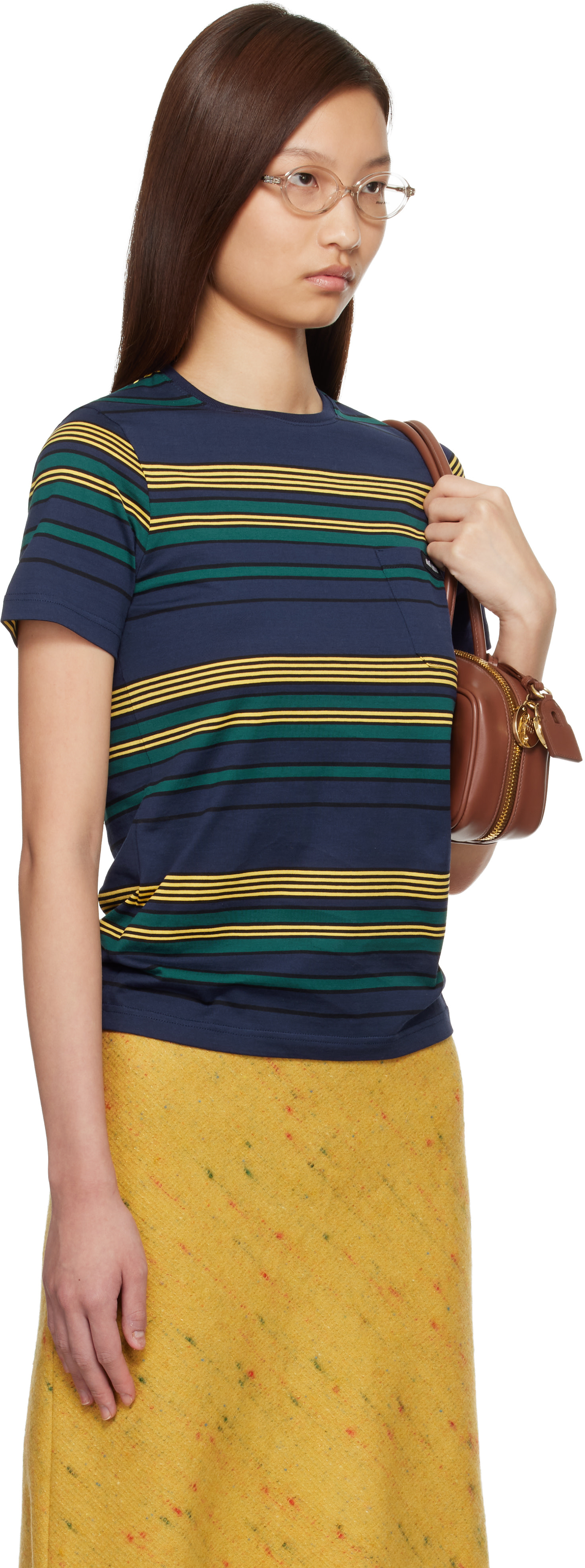 みー❁⃘ Miu Miu: Navy Striped Jersey T-shirt | SSENSE Canada