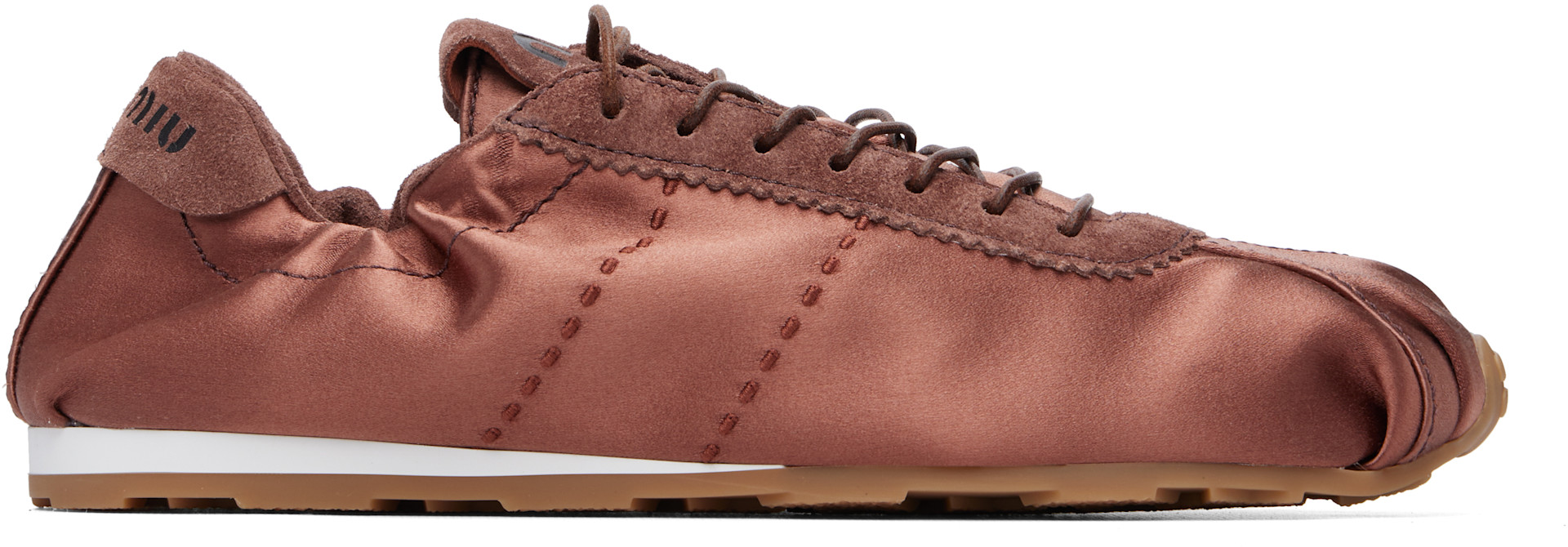 Miu Miu - Baskets Plume brunes en satin