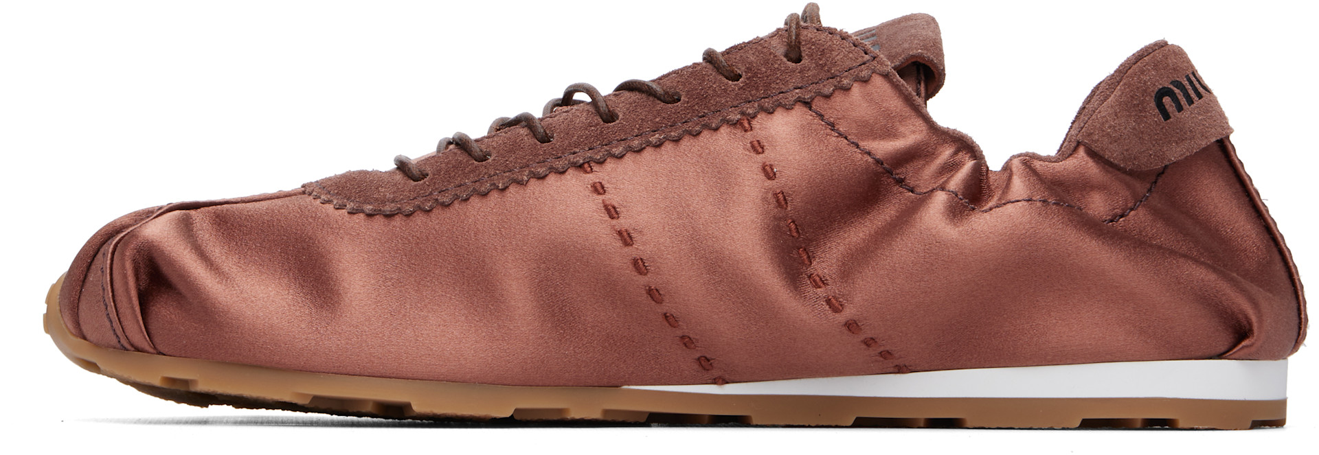 Miu Miu - Baskets Plume brunes en satin
