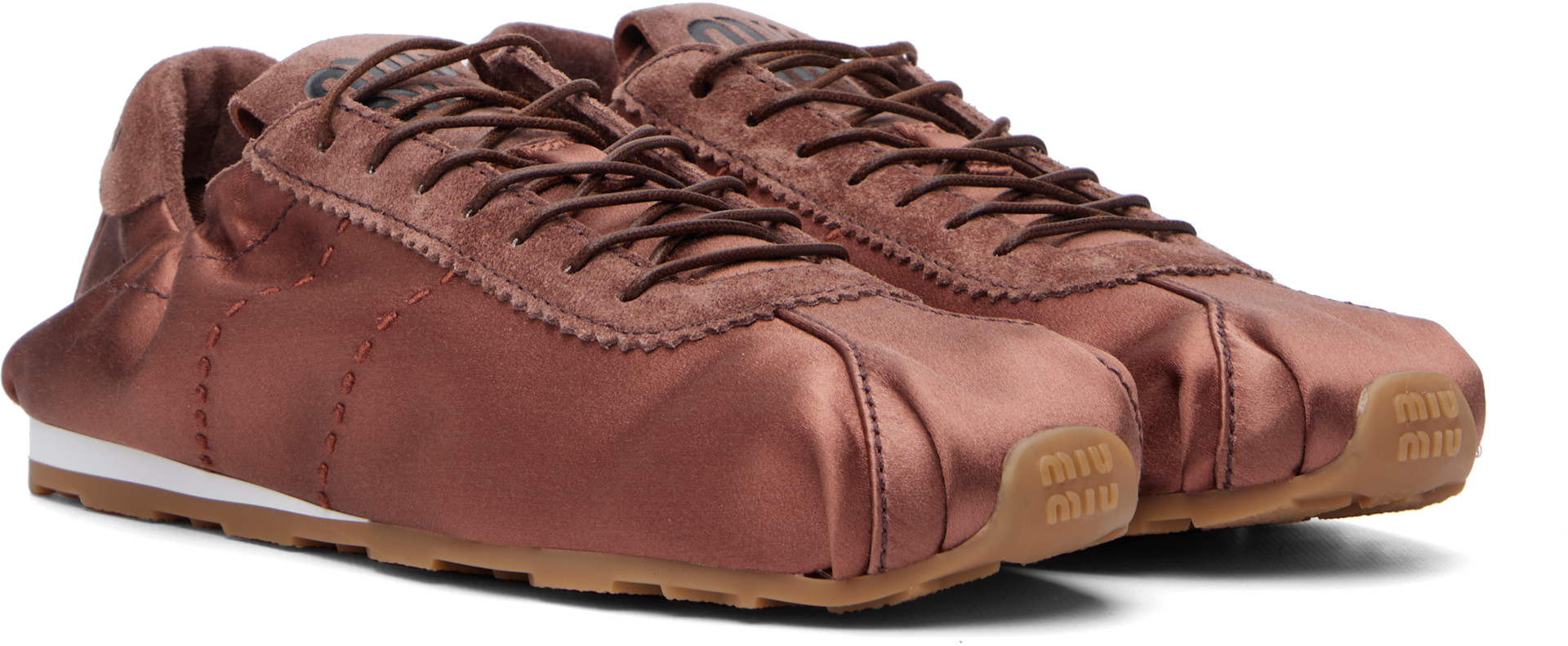 Miu Miu - Baskets Plume brunes en satin