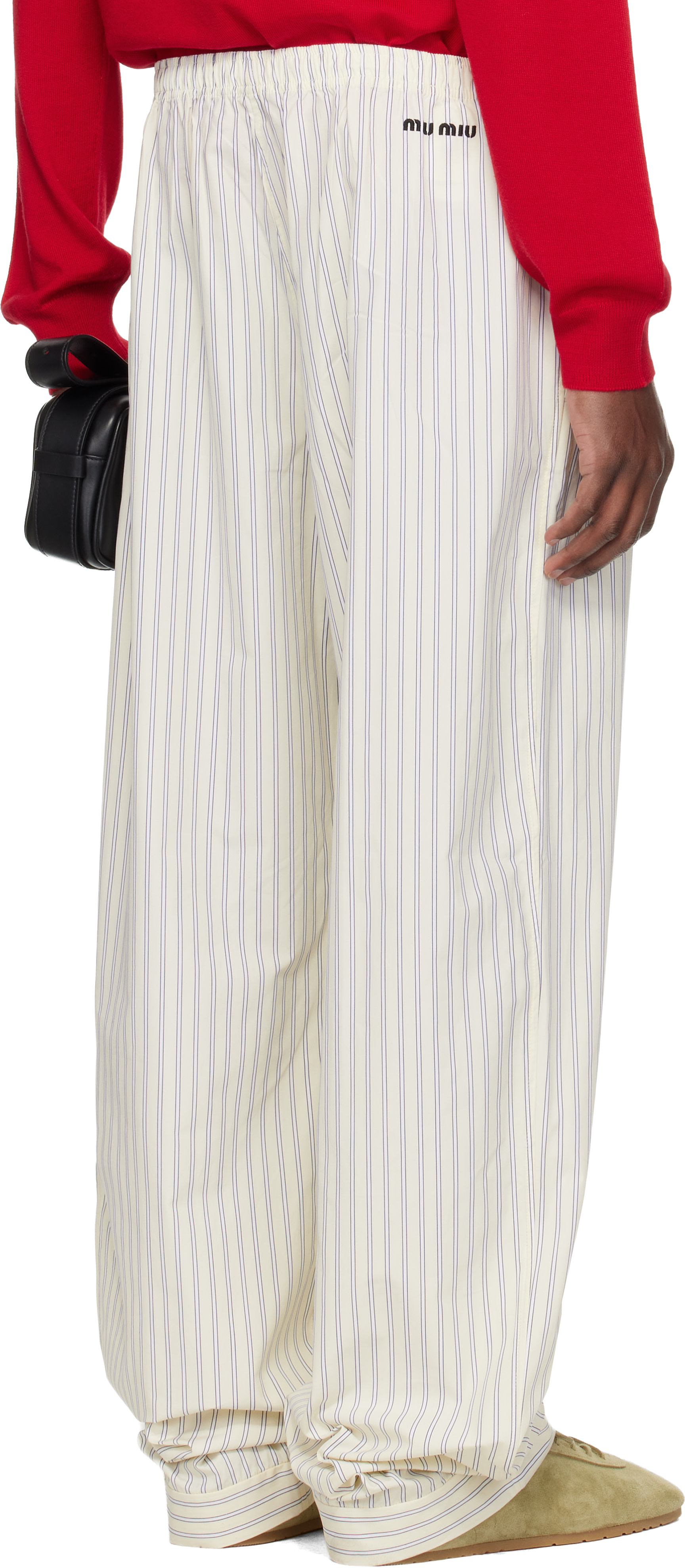 Miu Miu - Off-White Striped Poplin Pyjama Pants