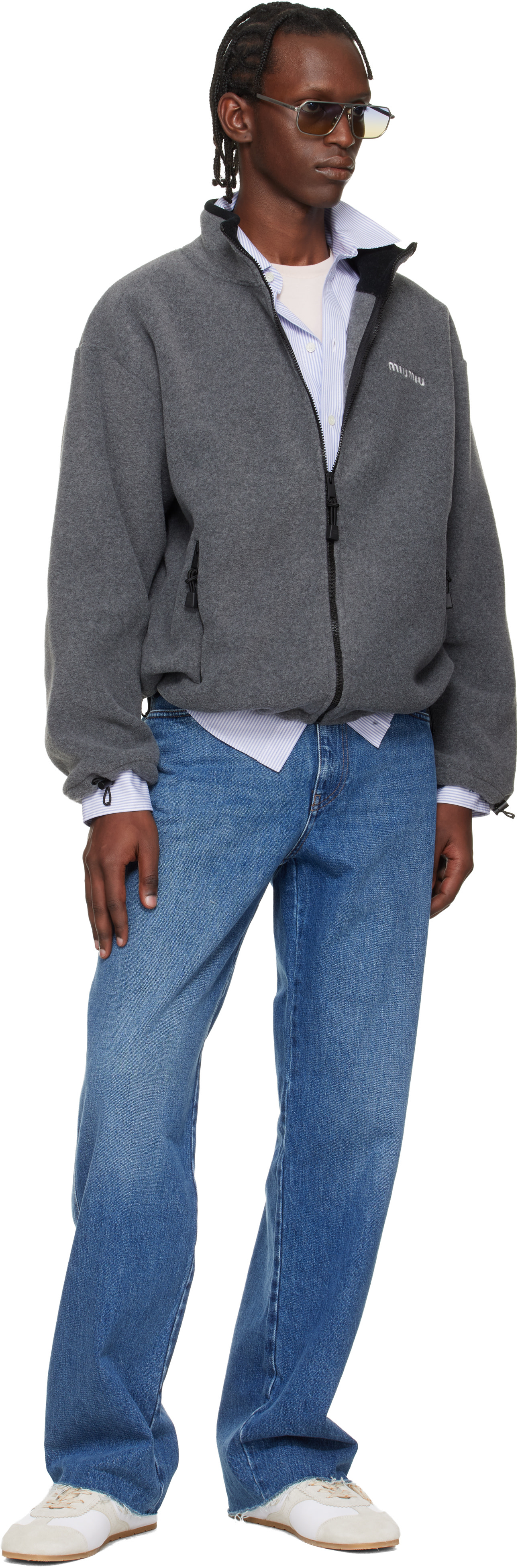 Miu Miu: Gray Fleece Track Jacket | SSENSE Canada