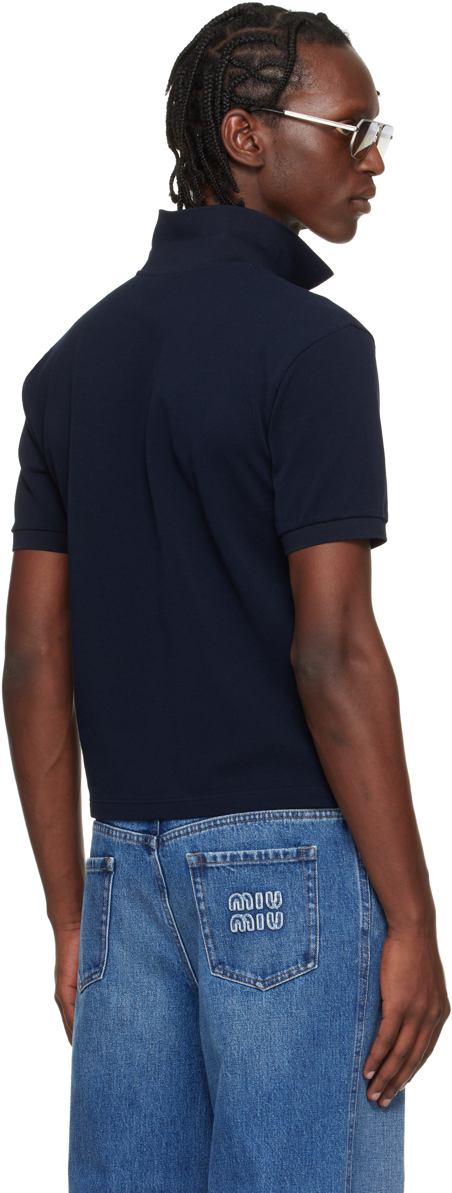 Miu Miu: Navy Cotton Piqué Polo | SSENSE Canada